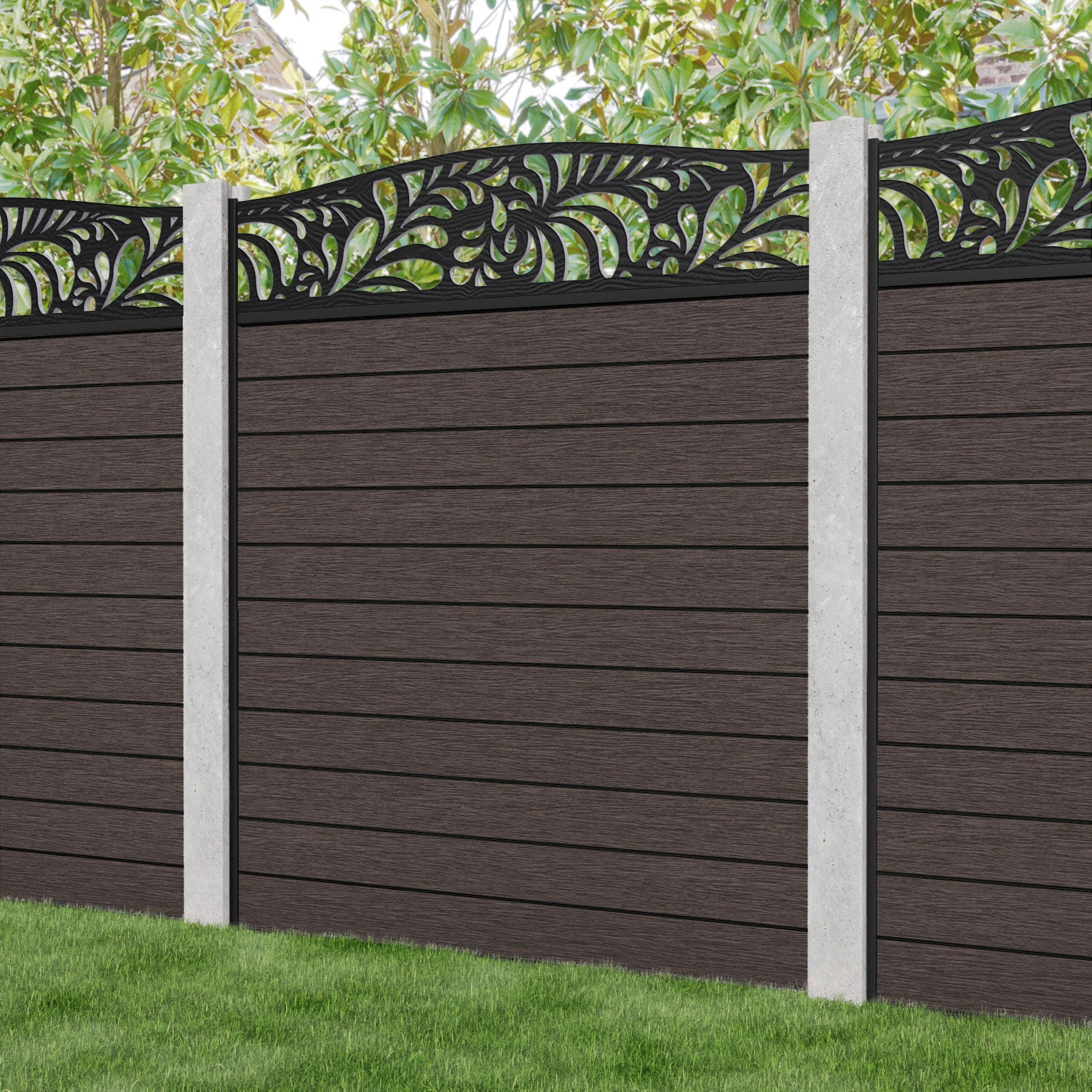 Fusion Petal Curved Top Fence Panel - Mid Brown - for existing concrete posts