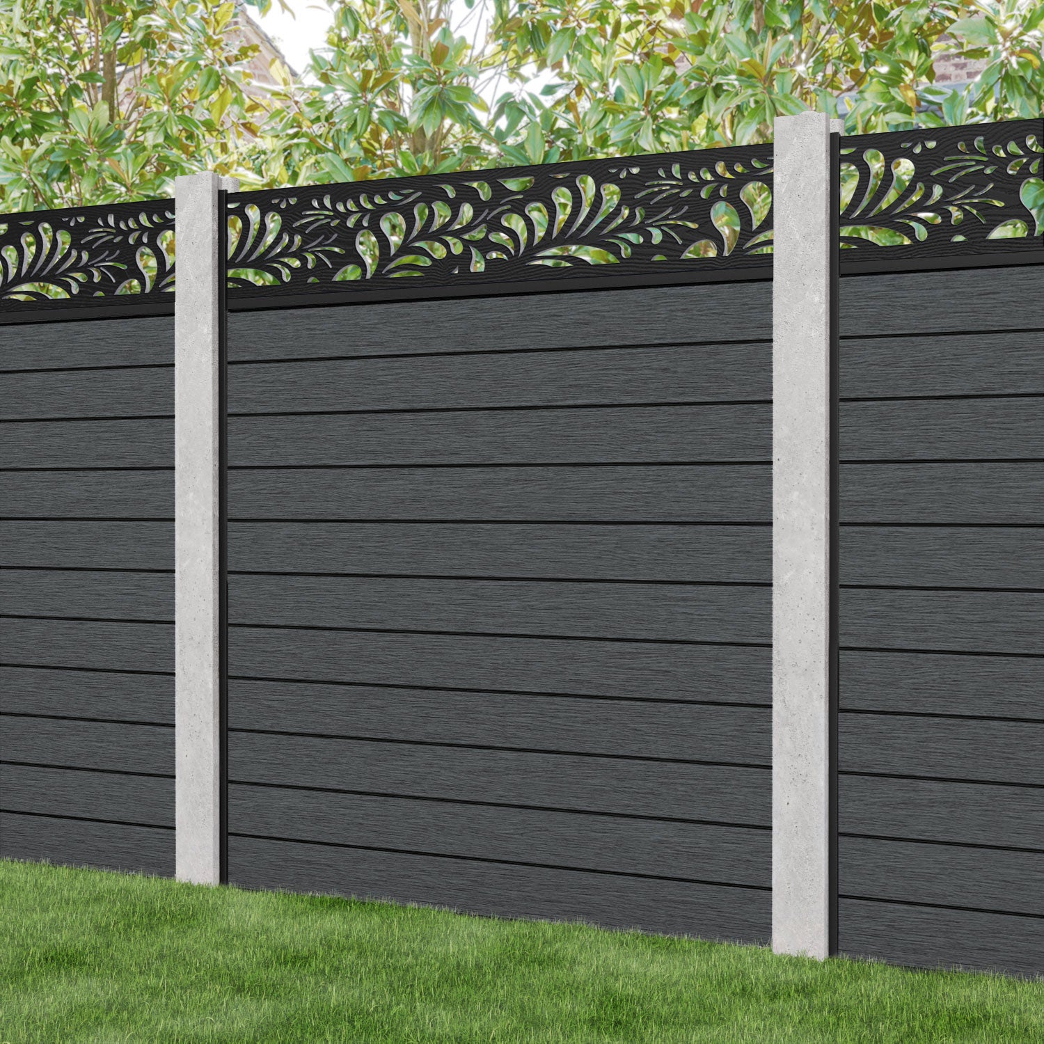 Fusion Petal Fence Panel - Dark Grey - for existing concrete posts