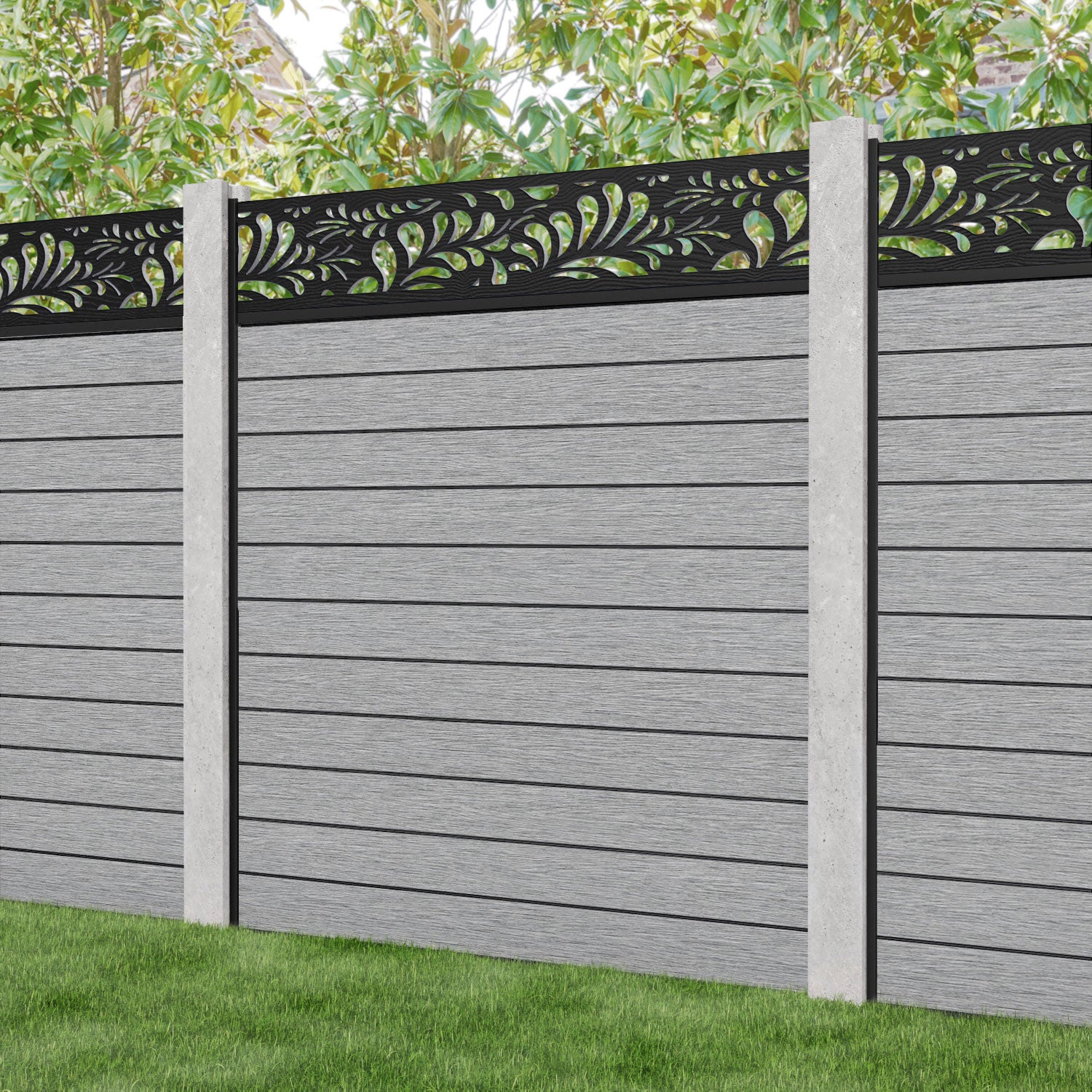 Fusion Petal Fence Panel - Light Grey - for existing concrete posts