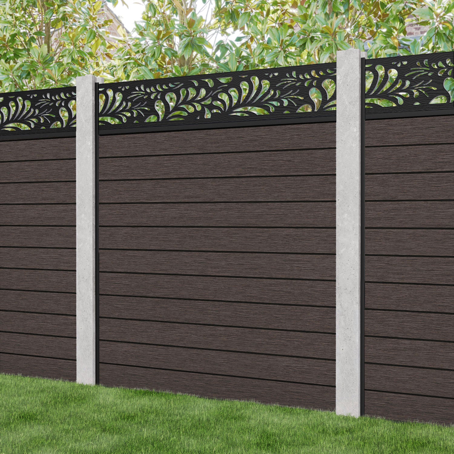 Fusion Petal Fence Panel - Mid Brown - for existing concrete posts