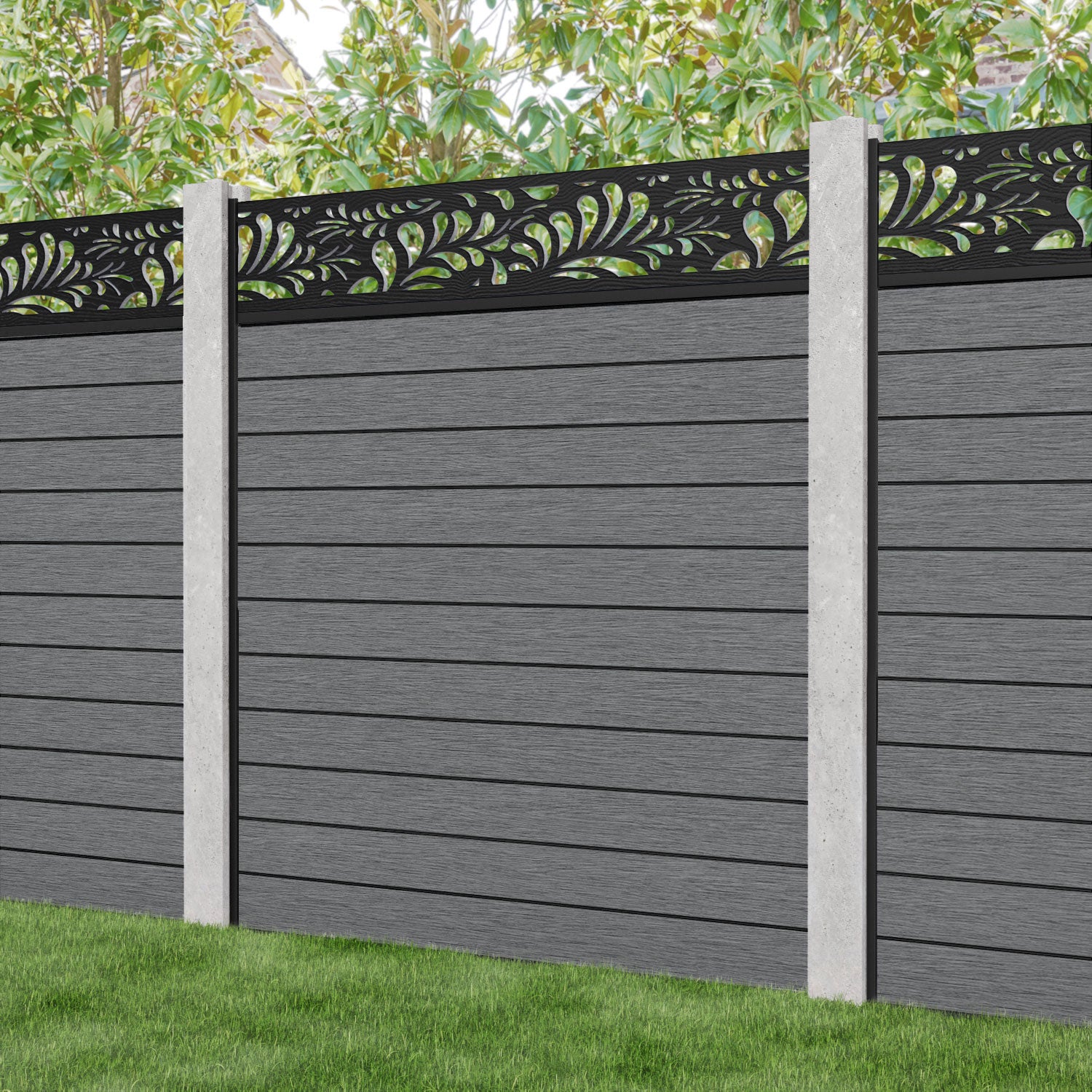 Fusion Petal Fence Panel - Mid Grey - for existing concrete posts