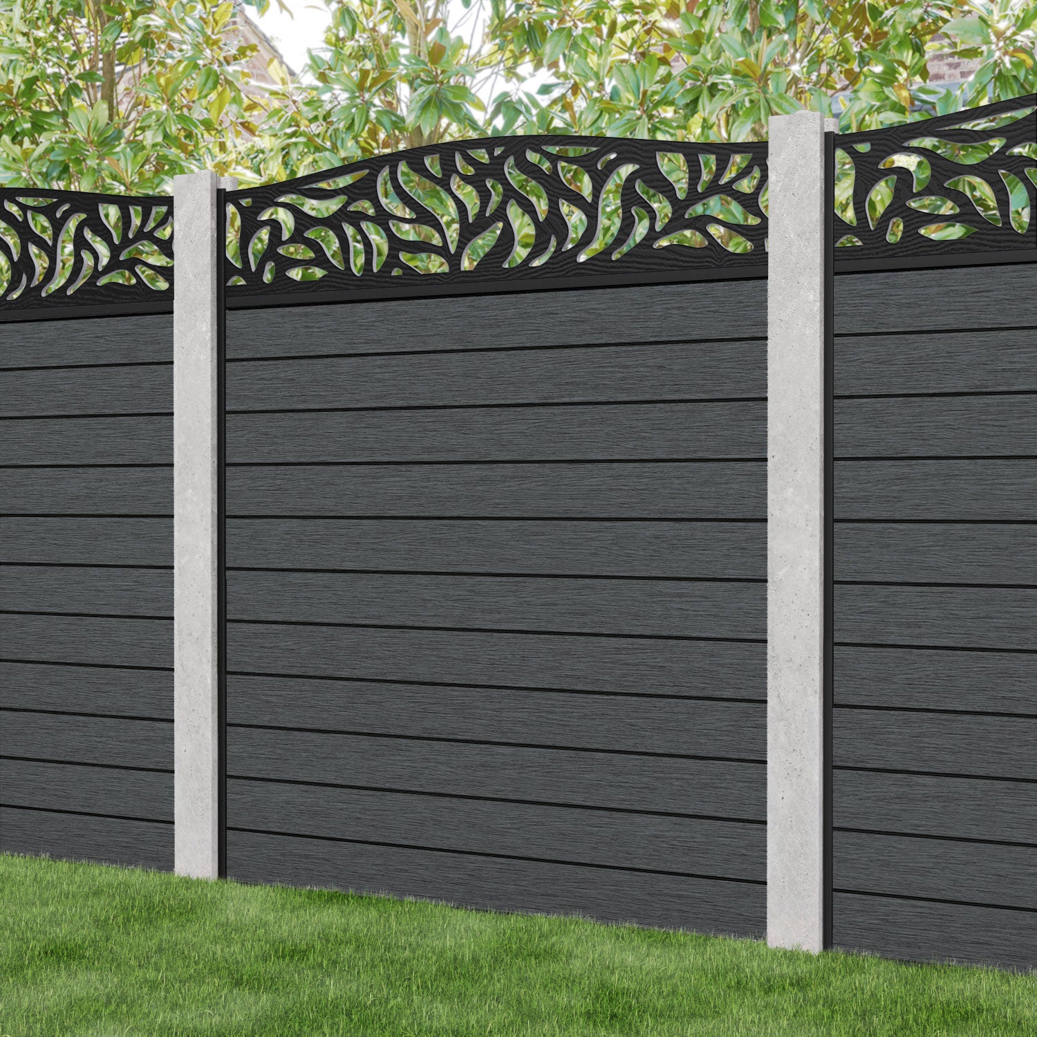 Fusion Plume Curved Top Fence Panel - Dark Grey - for existing concrete posts
