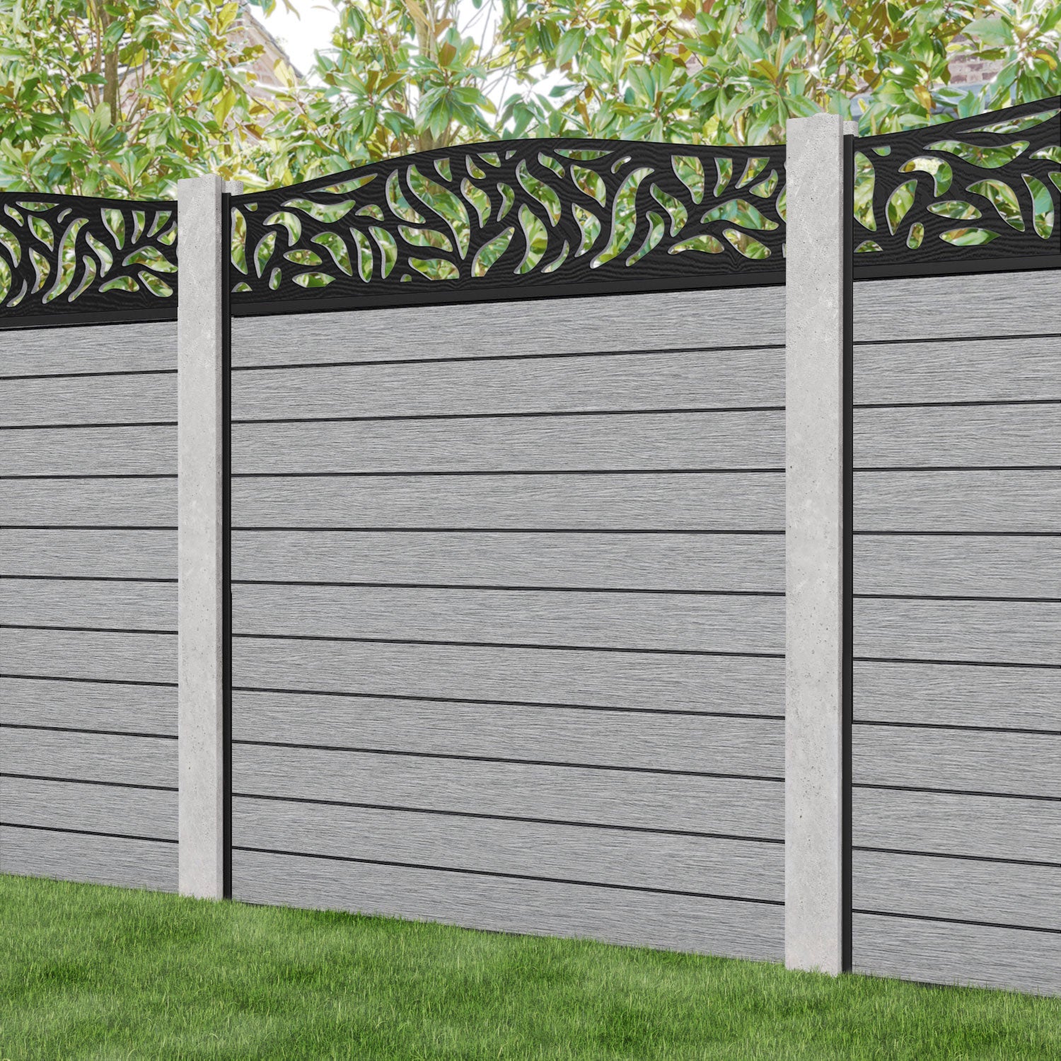 Fusion Plume Curved Top Fence Panel - Light Grey - for existing concrete posts