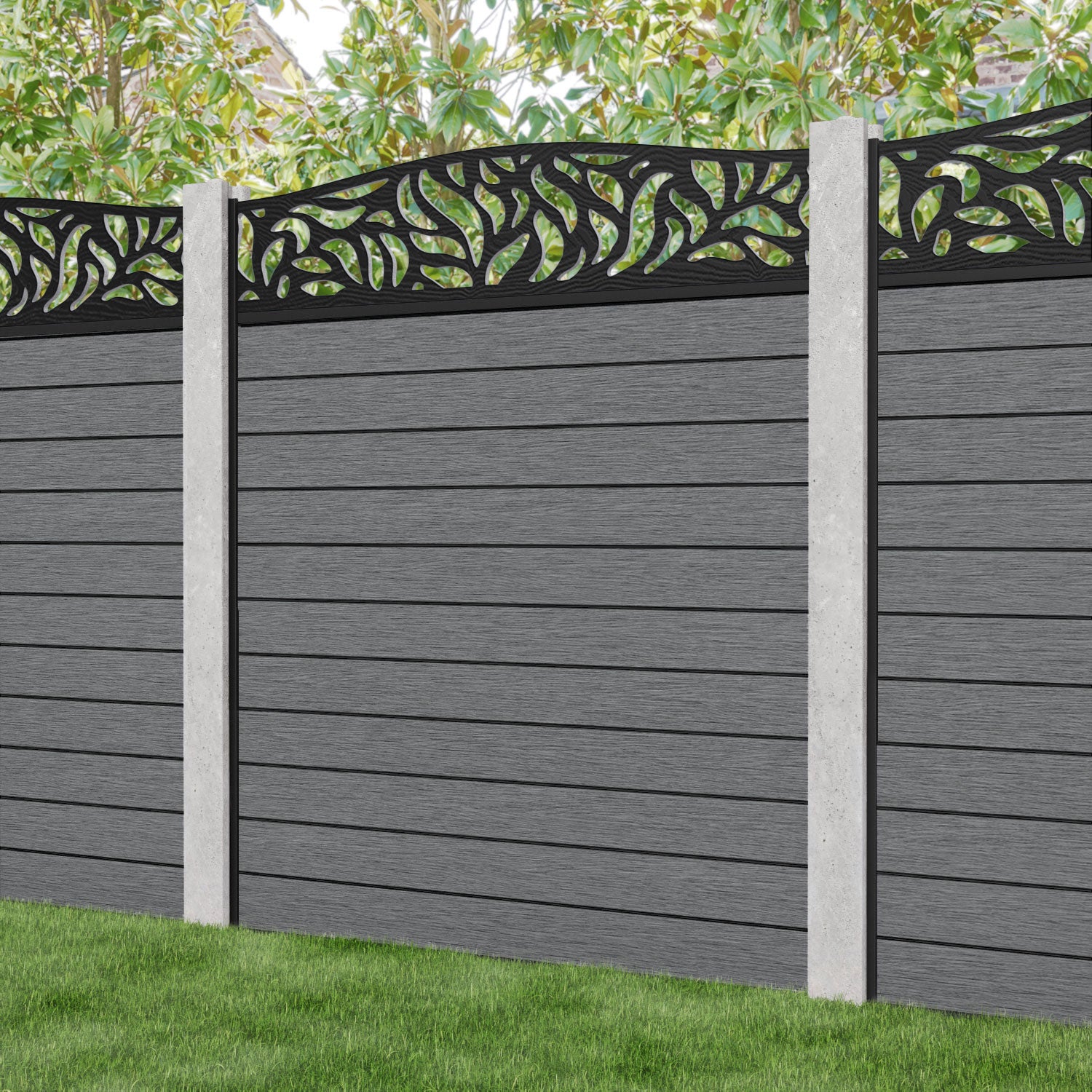 Fusion Plume Curved Top Fence Panel - Mid Grey - for existing concrete posts