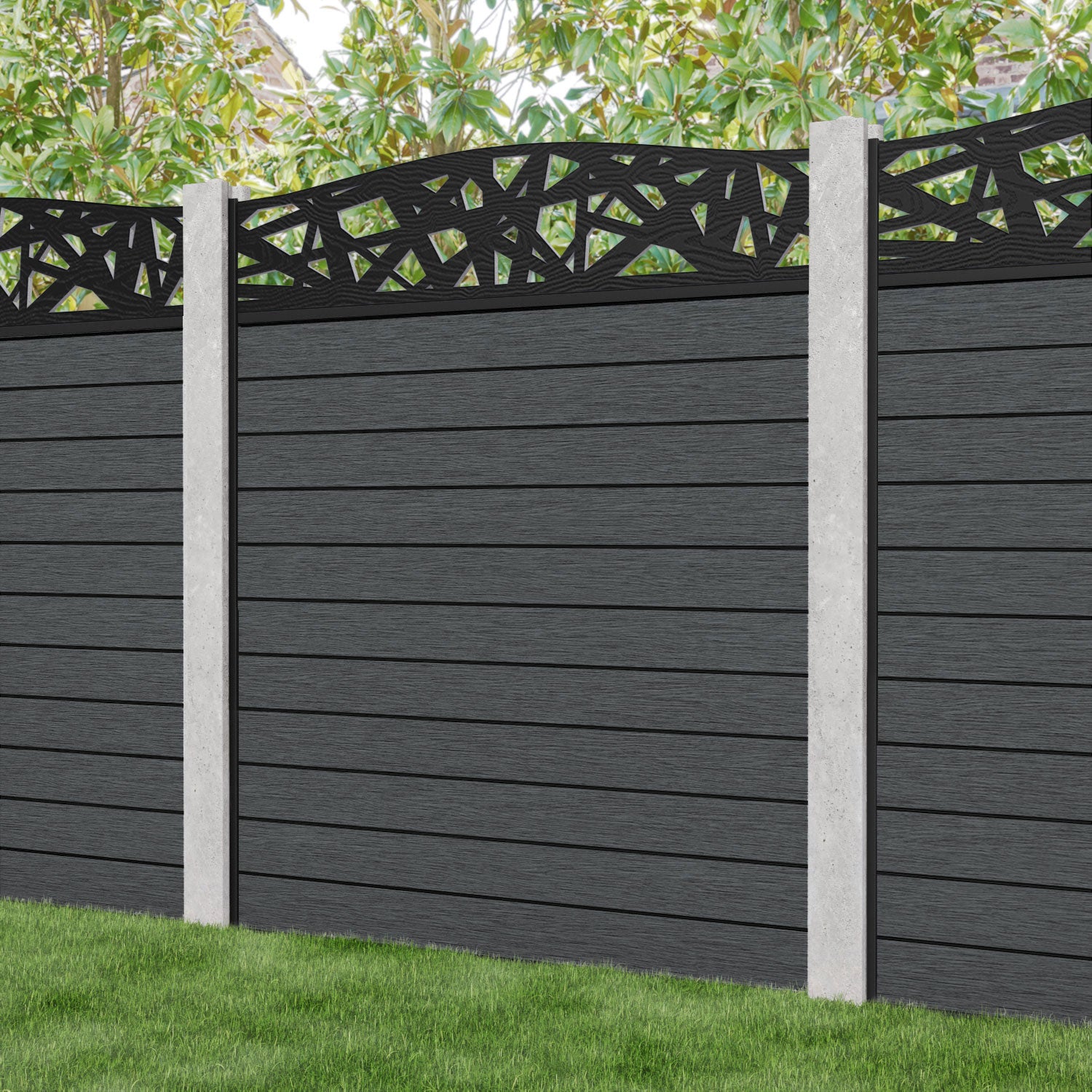Fusion Prism Curved Top Fence Panel - Dark Grey - for existing concrete posts