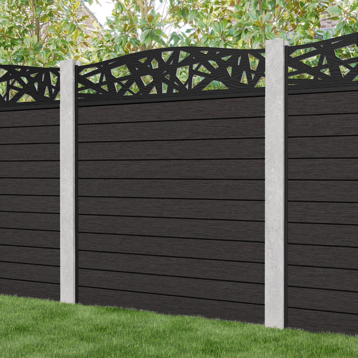 Fusion Prism Curved Top Fence Panel - Dark Oak - for existing concrete posts