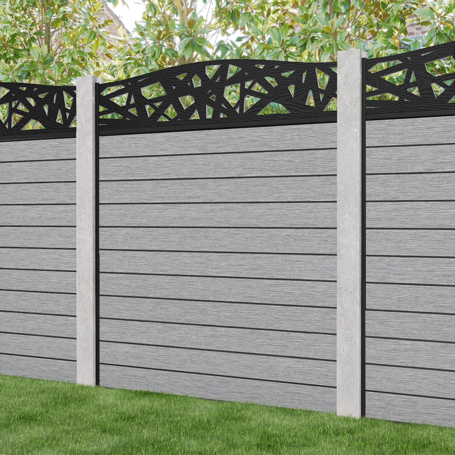 Fusion Prism Curved Top Fence Panel - Light Grey - for existing concrete posts