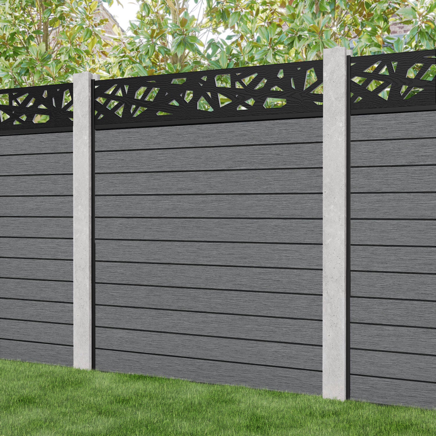 Fusion Prism Fence Panel - Mid Grey - for existing concrete posts