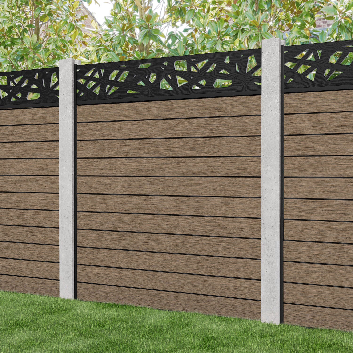 Fusion Prism Fence Panel - Teak - for existing concrete posts