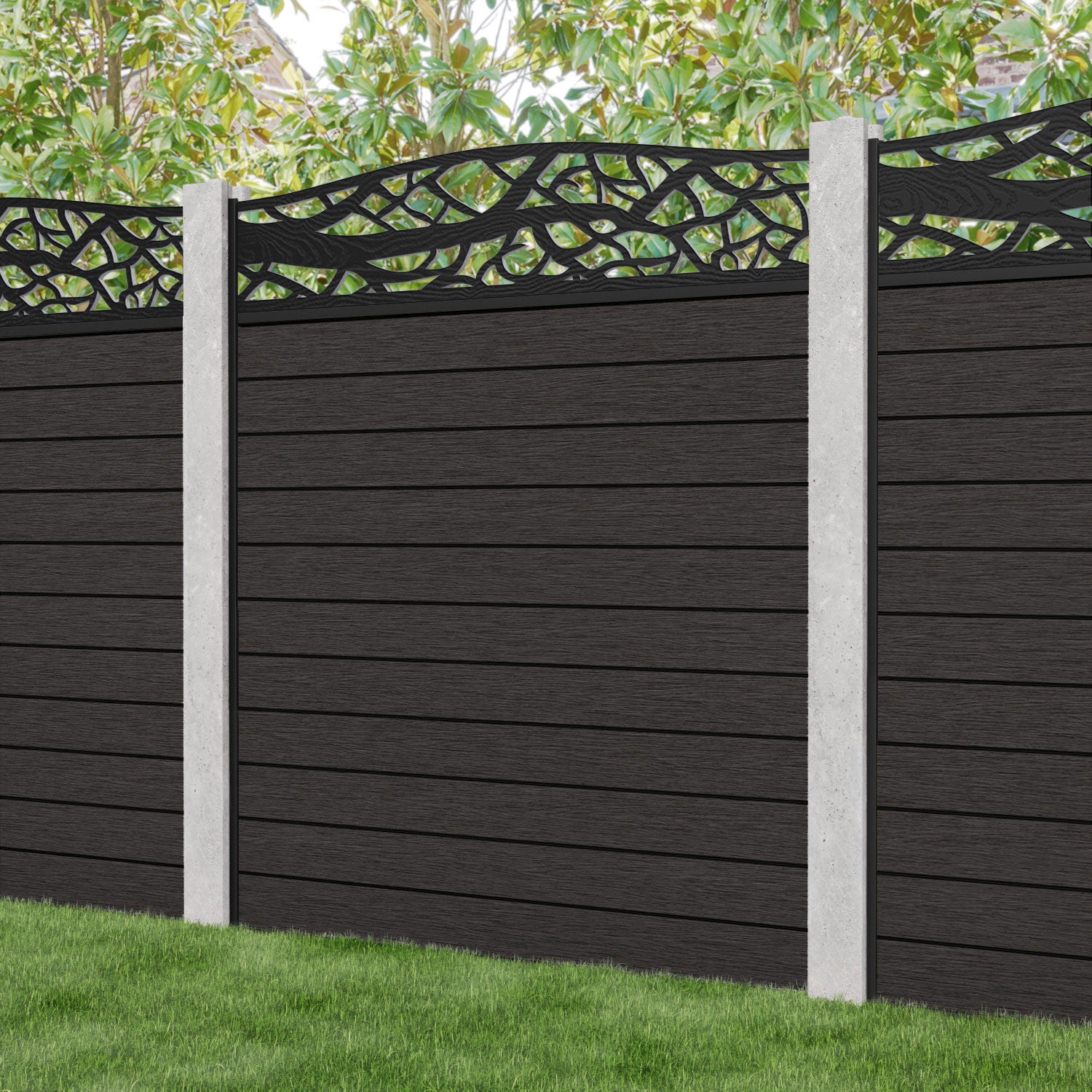 Fusion Twilight Curved Top Fence Panel - Dark Oak - for existing concrete posts