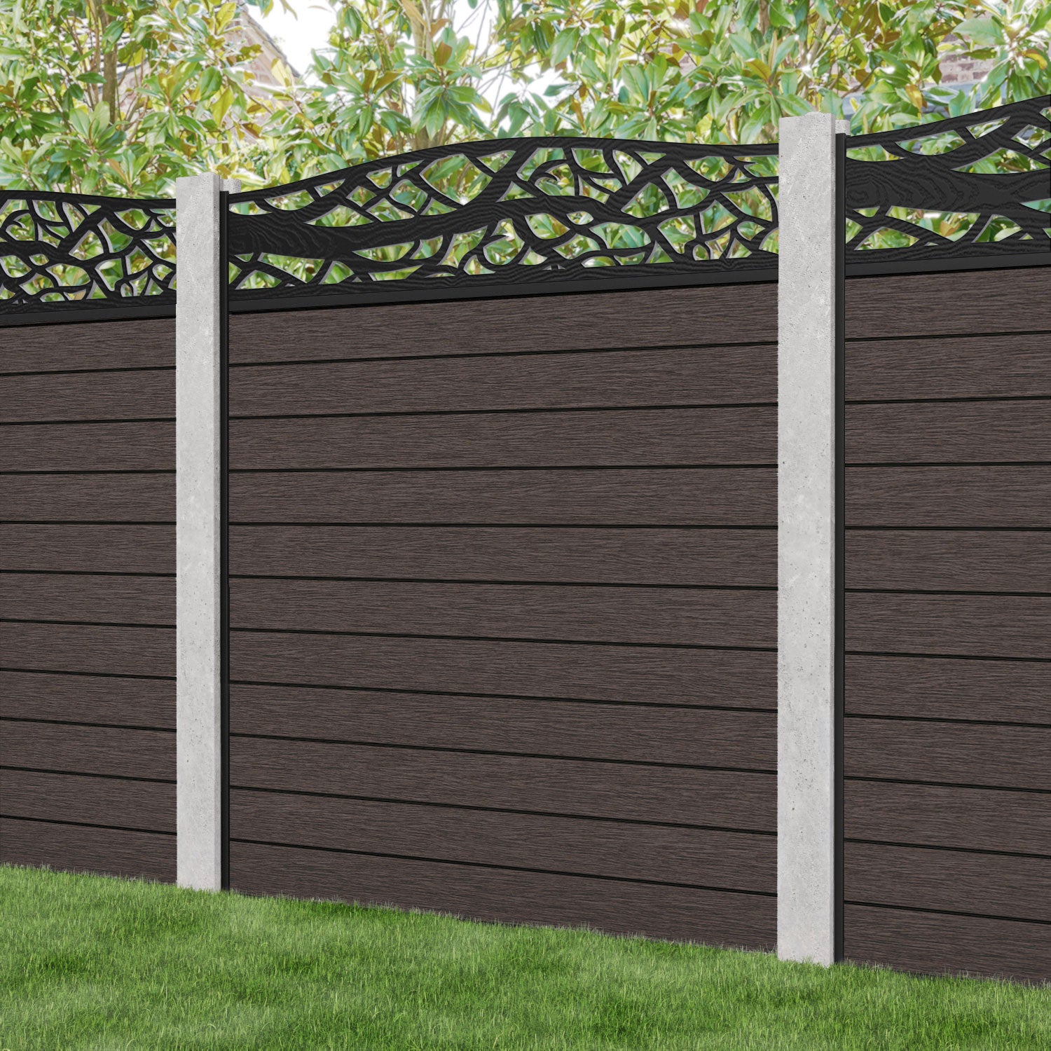 Fusion Twilight Curved Top Fence Panel - Mid Brown - for existing concrete posts