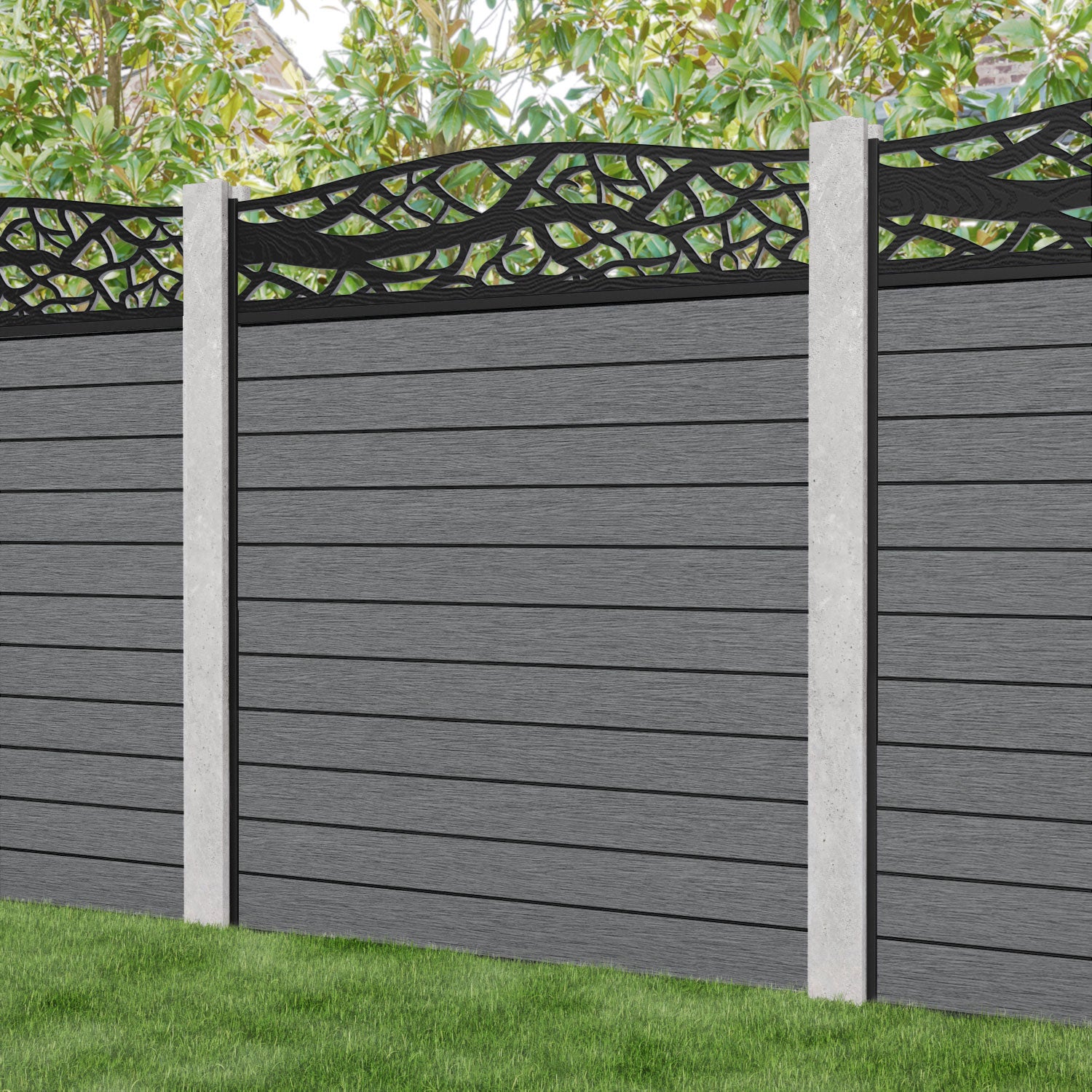Fusion Twilight Curved Top Fence Panel - Mid Grey - for existing concrete posts