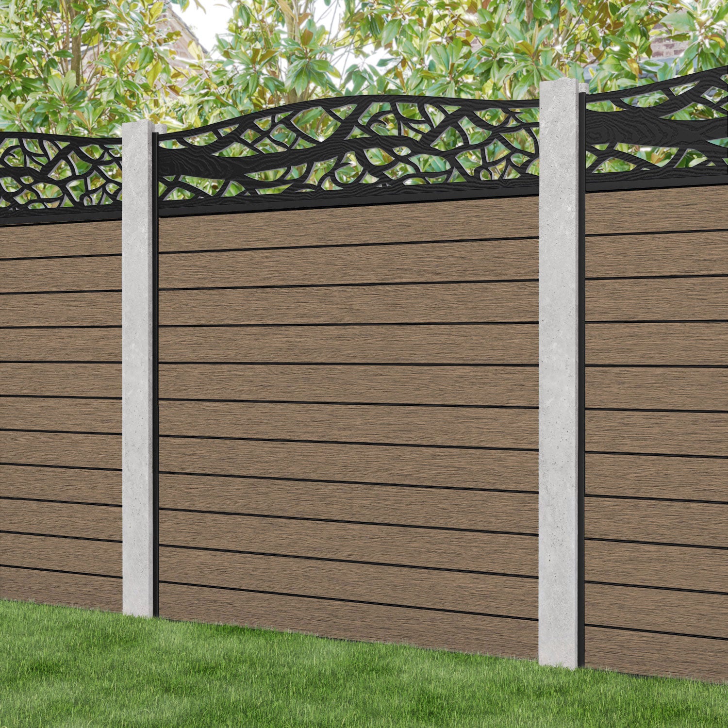 Fusion Twilight Curved Top Fence Panel - Teak - for existing concrete posts