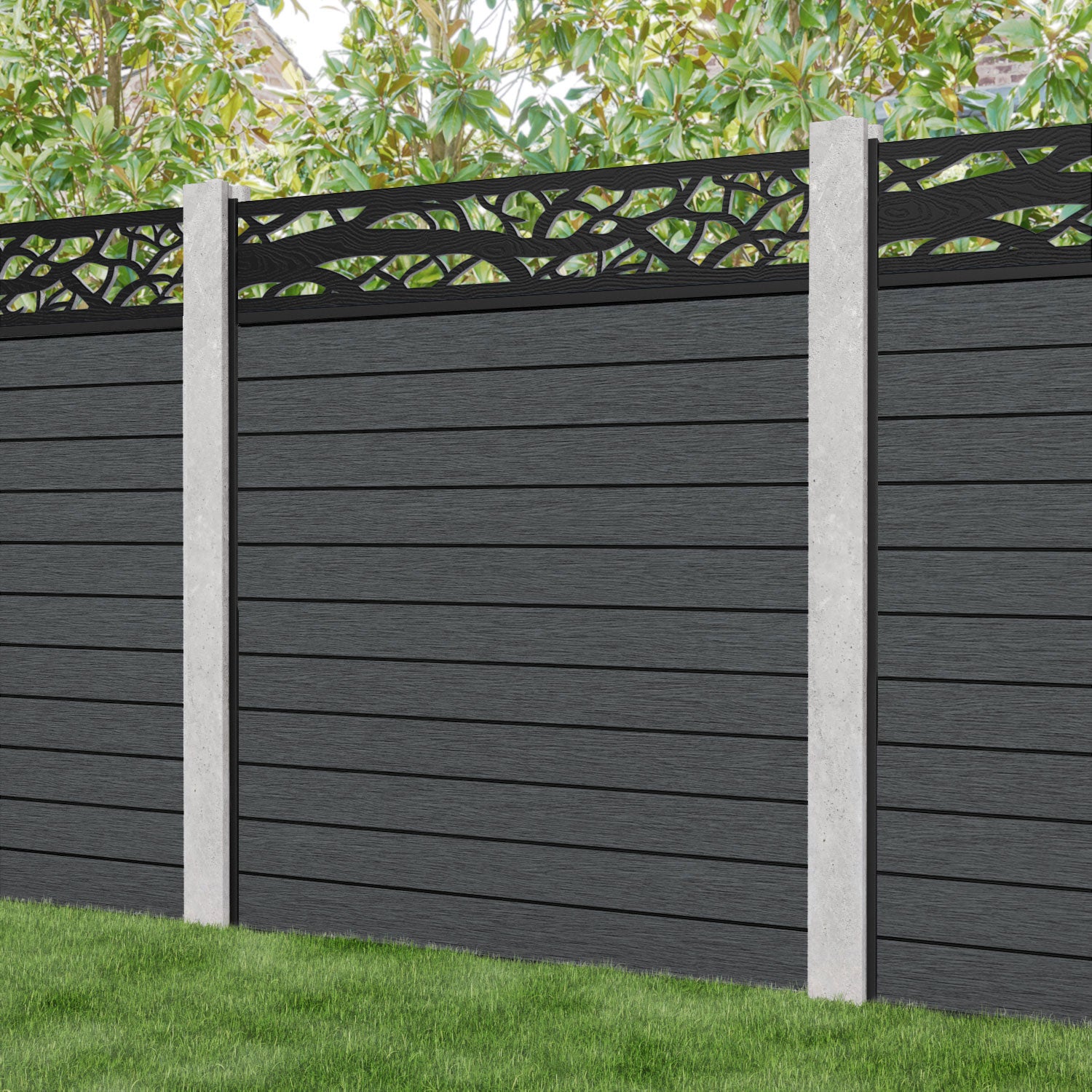 Fusion Twilight Fence Panel - Dark Grey - for existing concrete posts