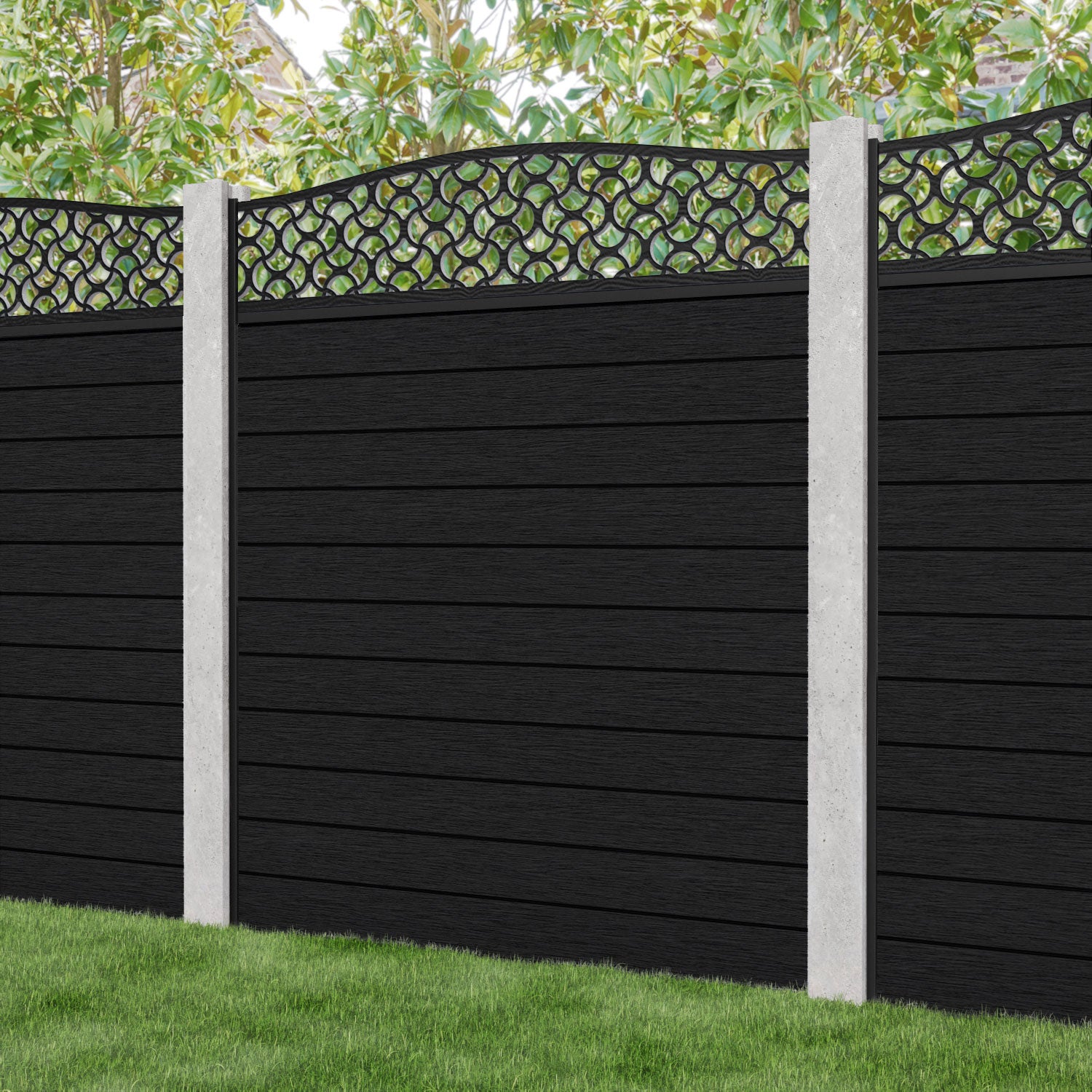 Fusion Vida Curved Top Fence Panel - Black - for existing concrete posts