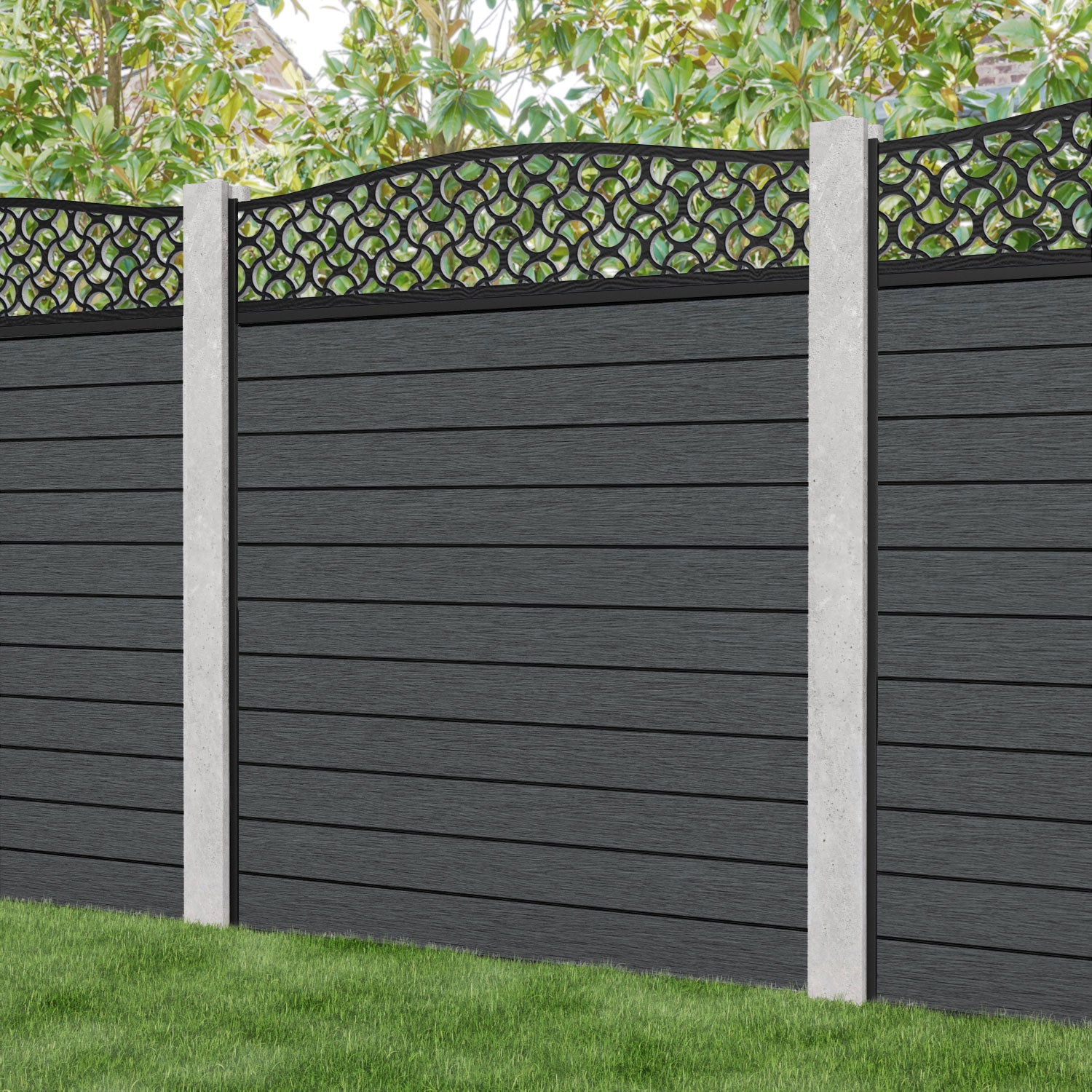 Fusion Vida Curved Top Fence Panel - Dark Grey - for existing concrete posts