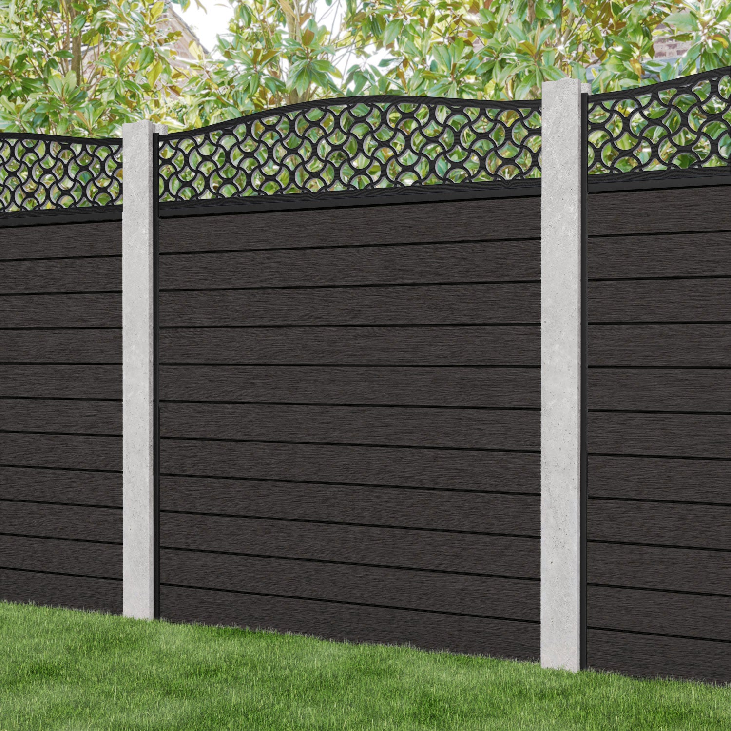 Fusion Vida Curved Top Fence Panel - Dark Oak - for existing concrete posts