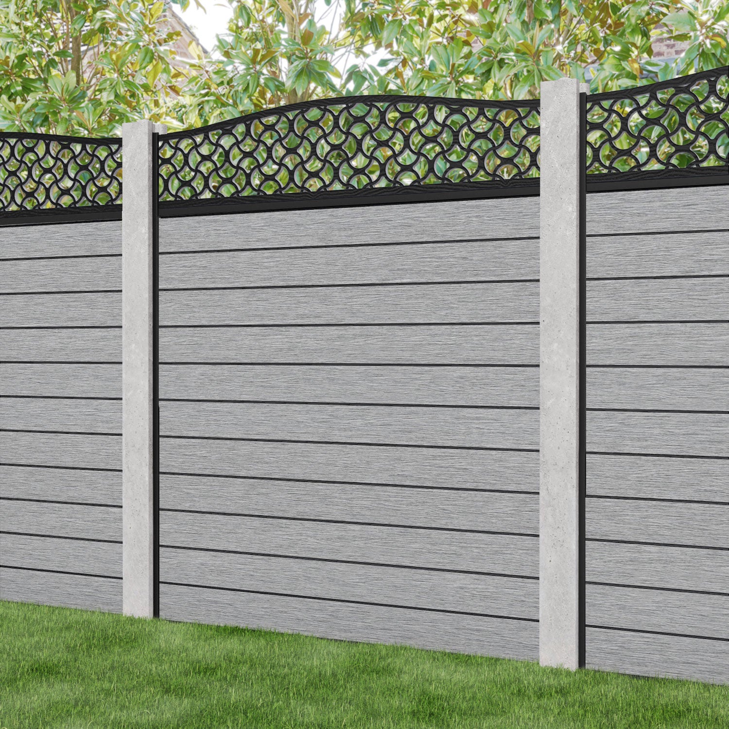 Fusion Vida Curved Top Fence Panel - Light Grey - for existing concrete posts