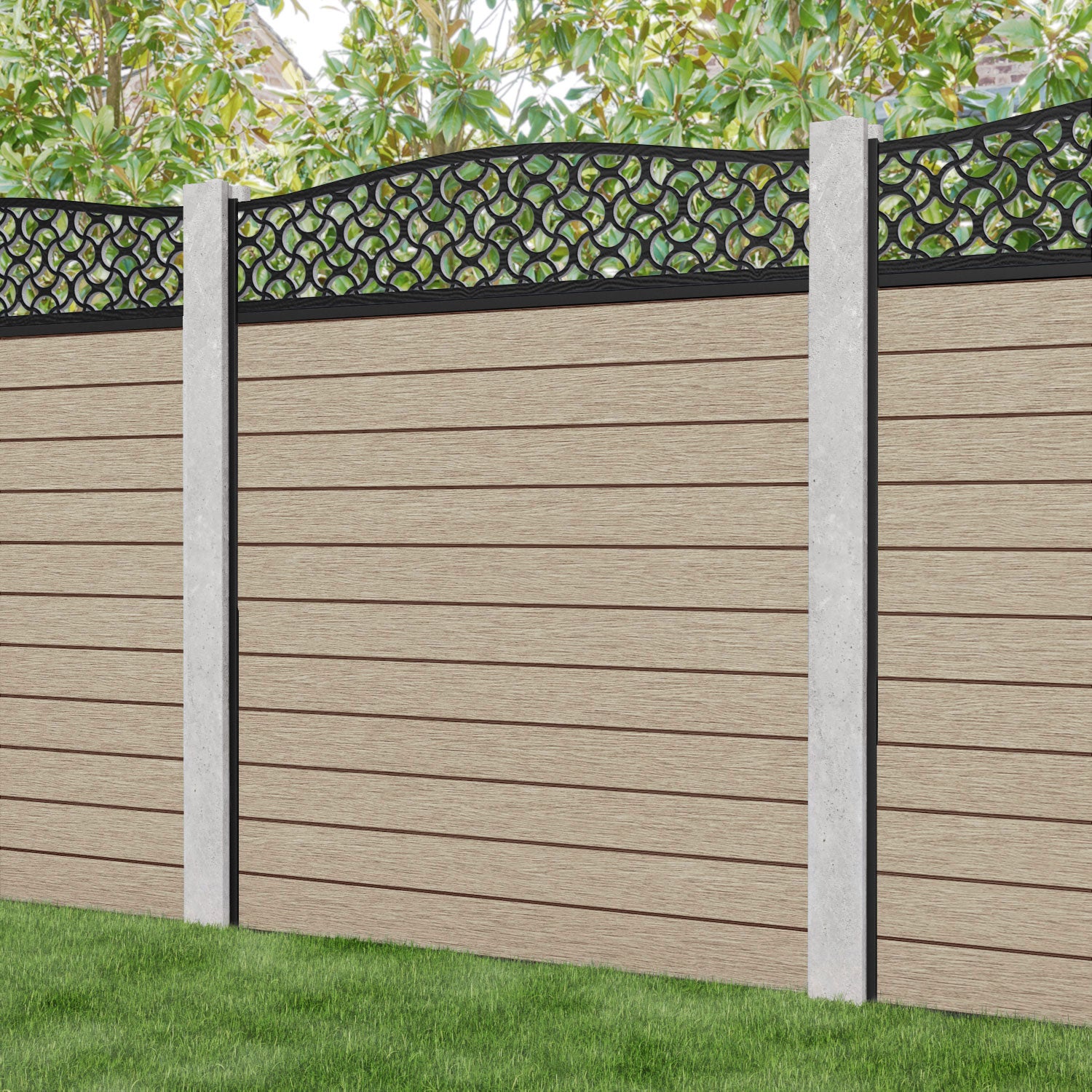 Fusion Vida Curved Top Fence Panel - Light Oak - for existing concrete posts