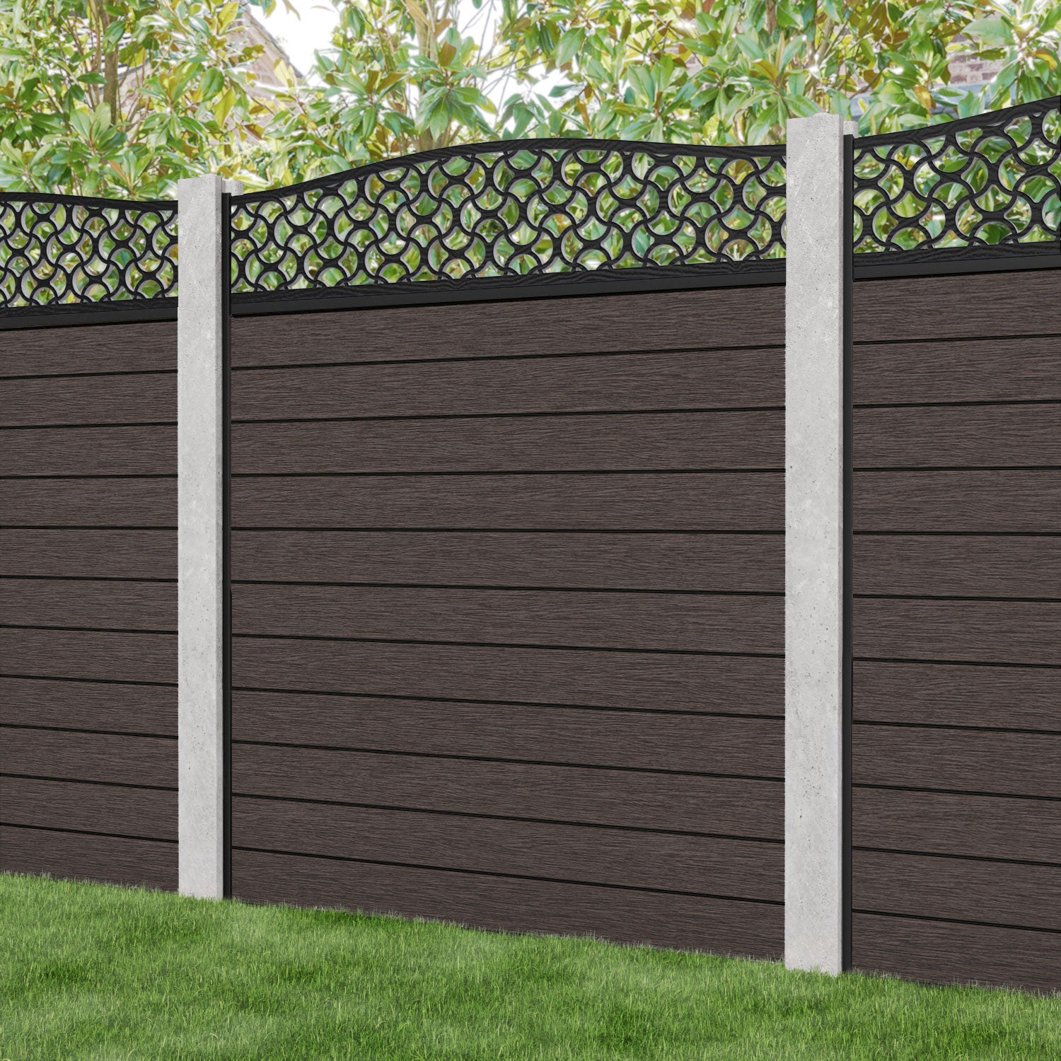 Fusion Vida Curved Top Fence Panel - Mid Brown - for existing concrete posts