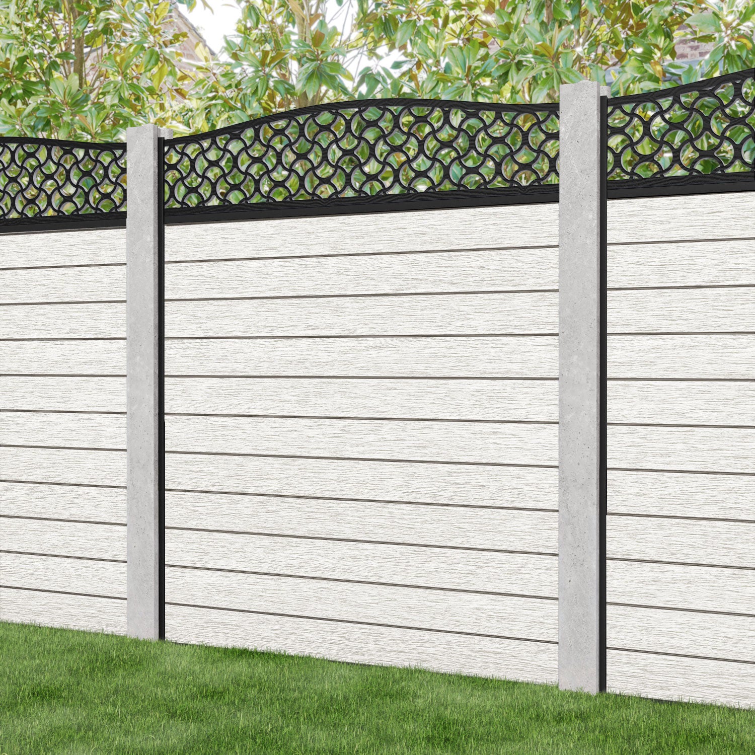 Fusion Vida Curved Top Fence Panel - Light Stone - for existing concrete posts
