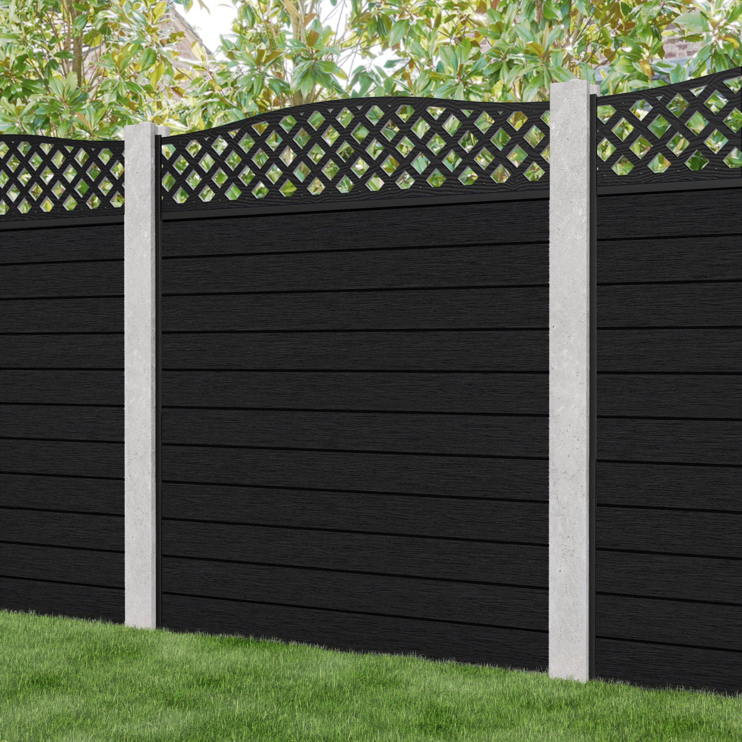 Fusion High Wave Fence Panel - Black - for existing concrete posts