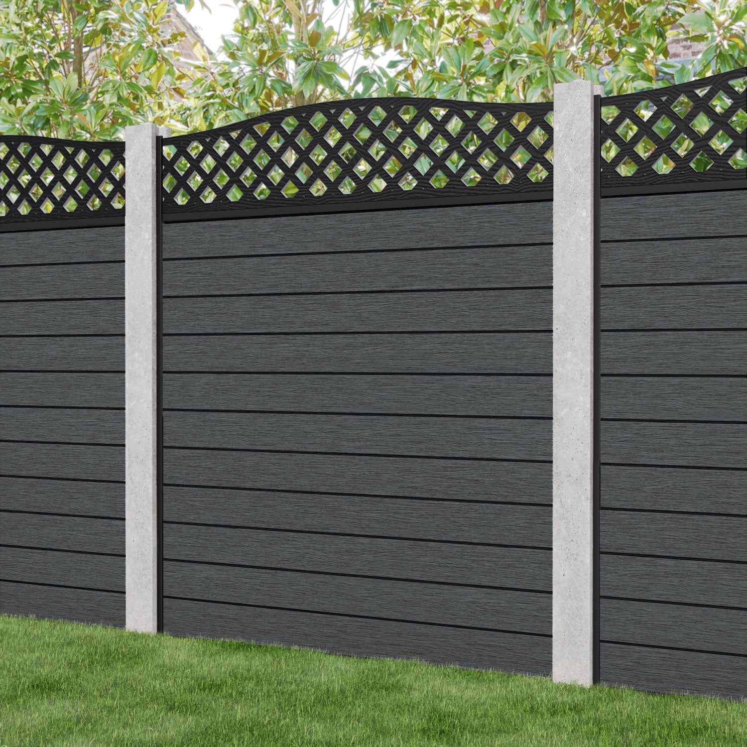 Fusion High Wave Fence Panel - Dark Grey - for existing concrete posts