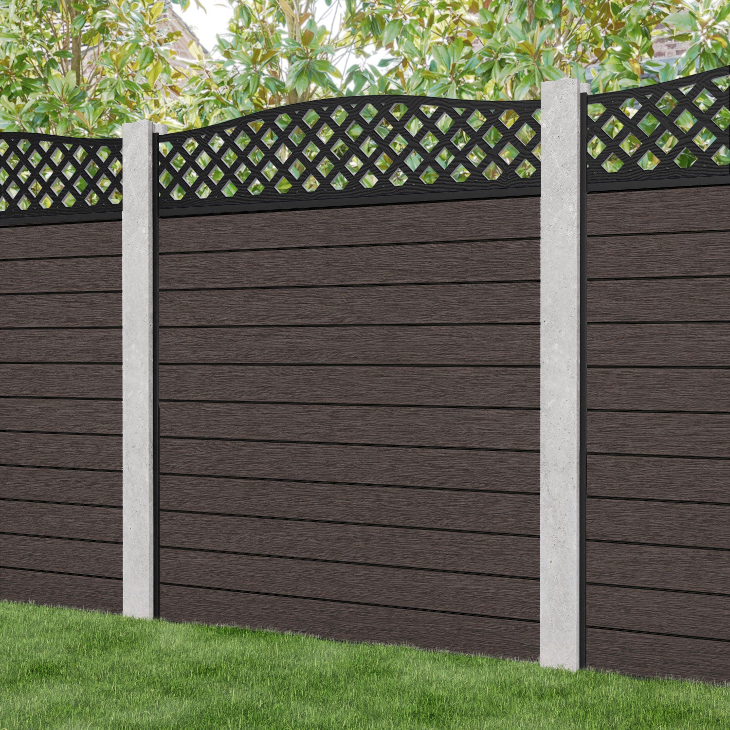 Fusion High Wave Fence Panel - Mid Brown - for existing concrete posts