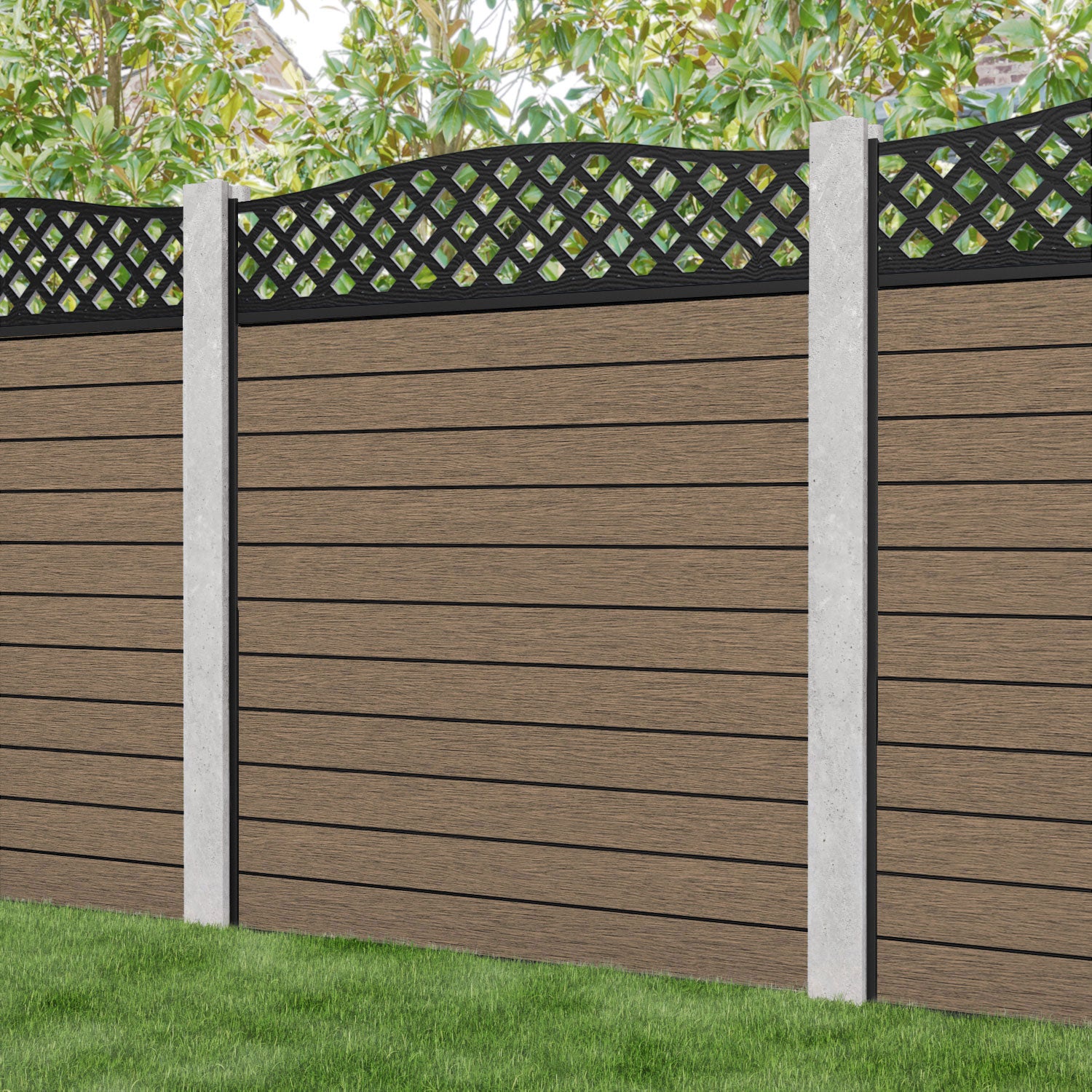 Fusion High Wave Fence Panel - Teak - for existing concrete posts
