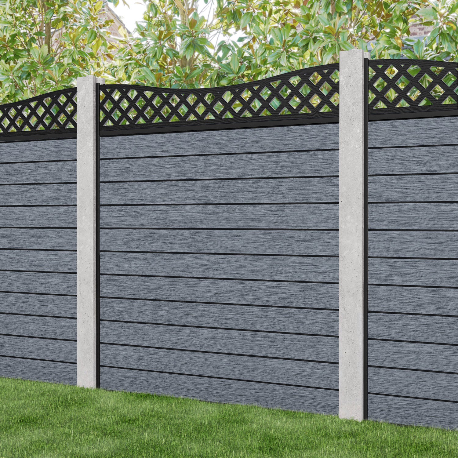 Fusion Low Wave Curved Top Fence Panel - Anthracite - for existing concrete posts
