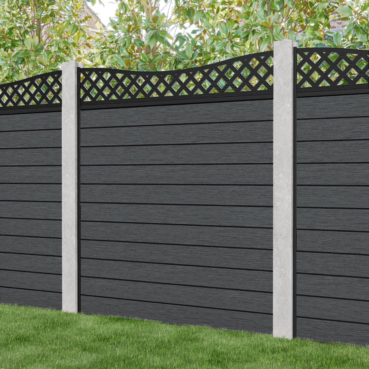 Fusion Low Wave Fence Panel - Dark Grey - for existing concrete posts