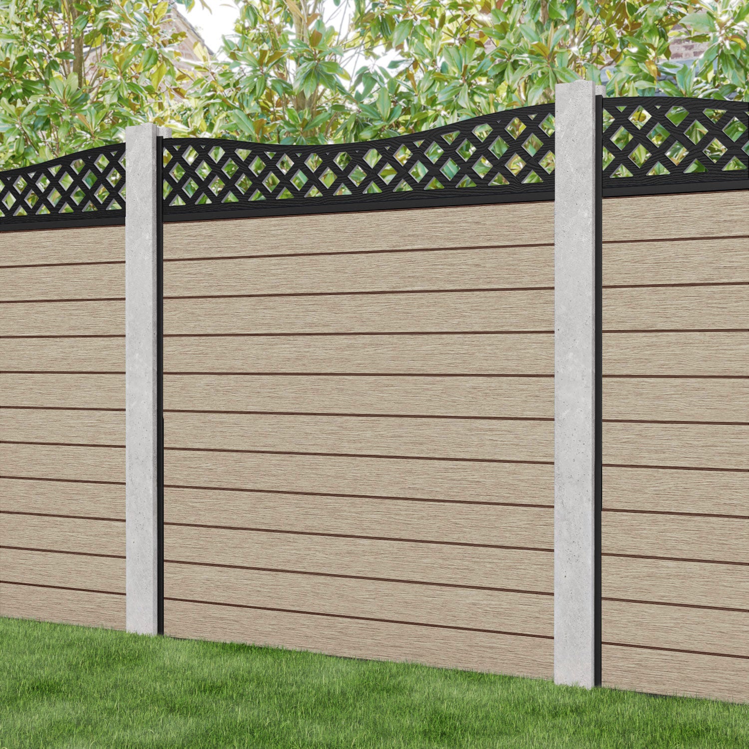 Fusion Low Wave Fence Panel - Light Oak - for existing concrete posts