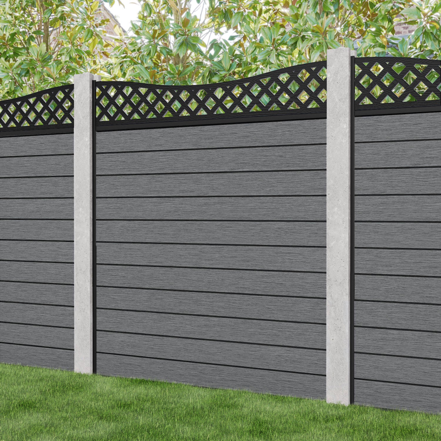 Fusion Low Wave Fence Panel - Mid Grey - for existing concrete posts