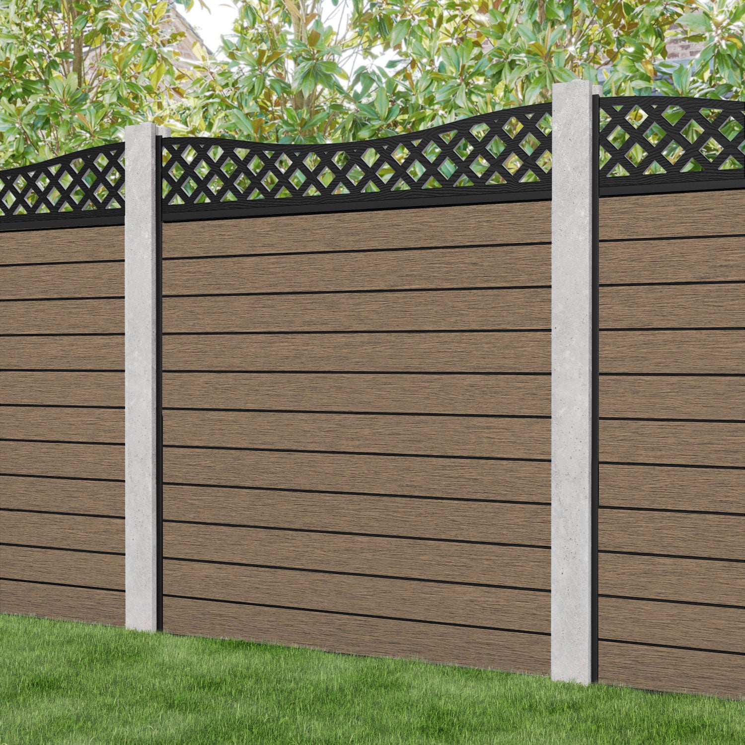 Fusion Low Wave Fence Panel - Teak - for existing concrete posts