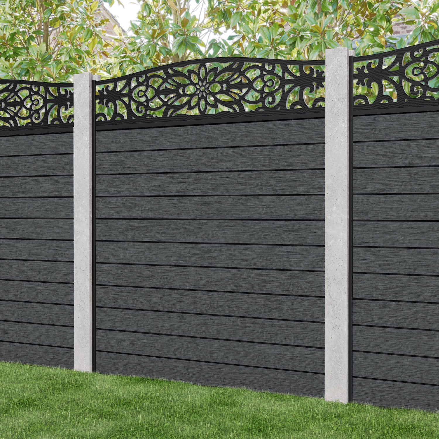 Fusion Windsor Curved Top Fence Panel - Dark Grey - for existing concrete posts