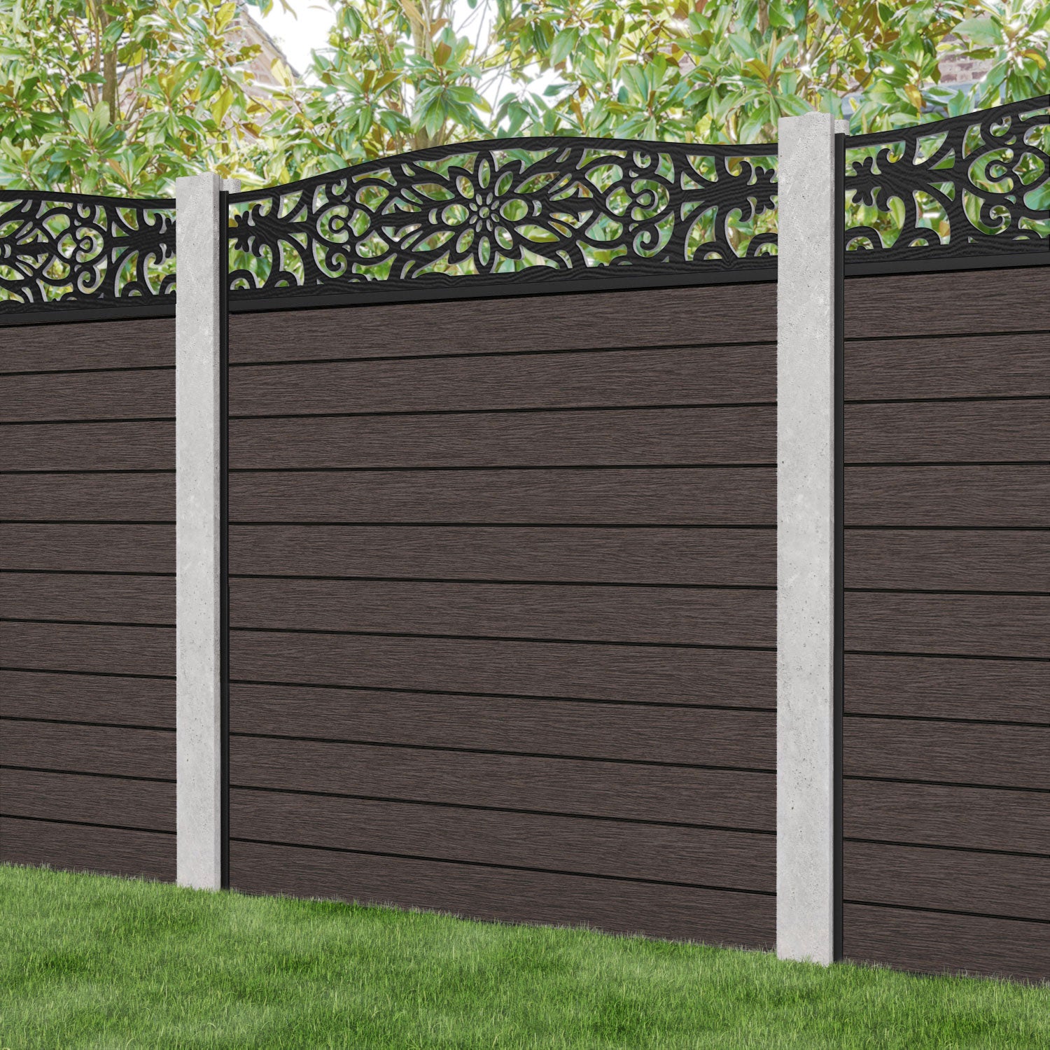 Fusion Windsor Curved Top Fence Panel - Mid Brown - for existing concrete posts