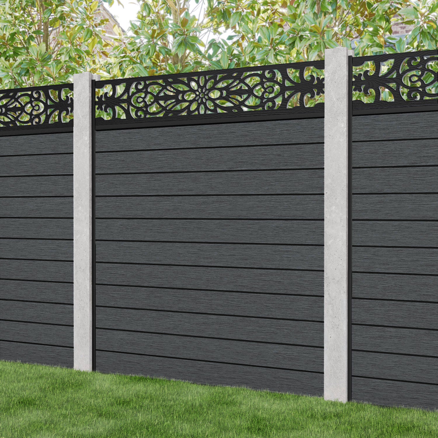 Fusion Windsor Fence Panel - Dark Grey - for existing concrete posts