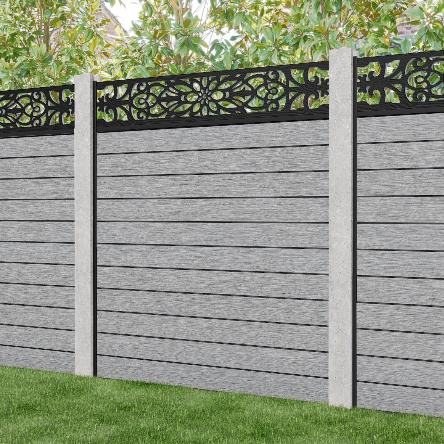 Fusion Windsor Fence Panel - Light Grey - for existing concrete posts
