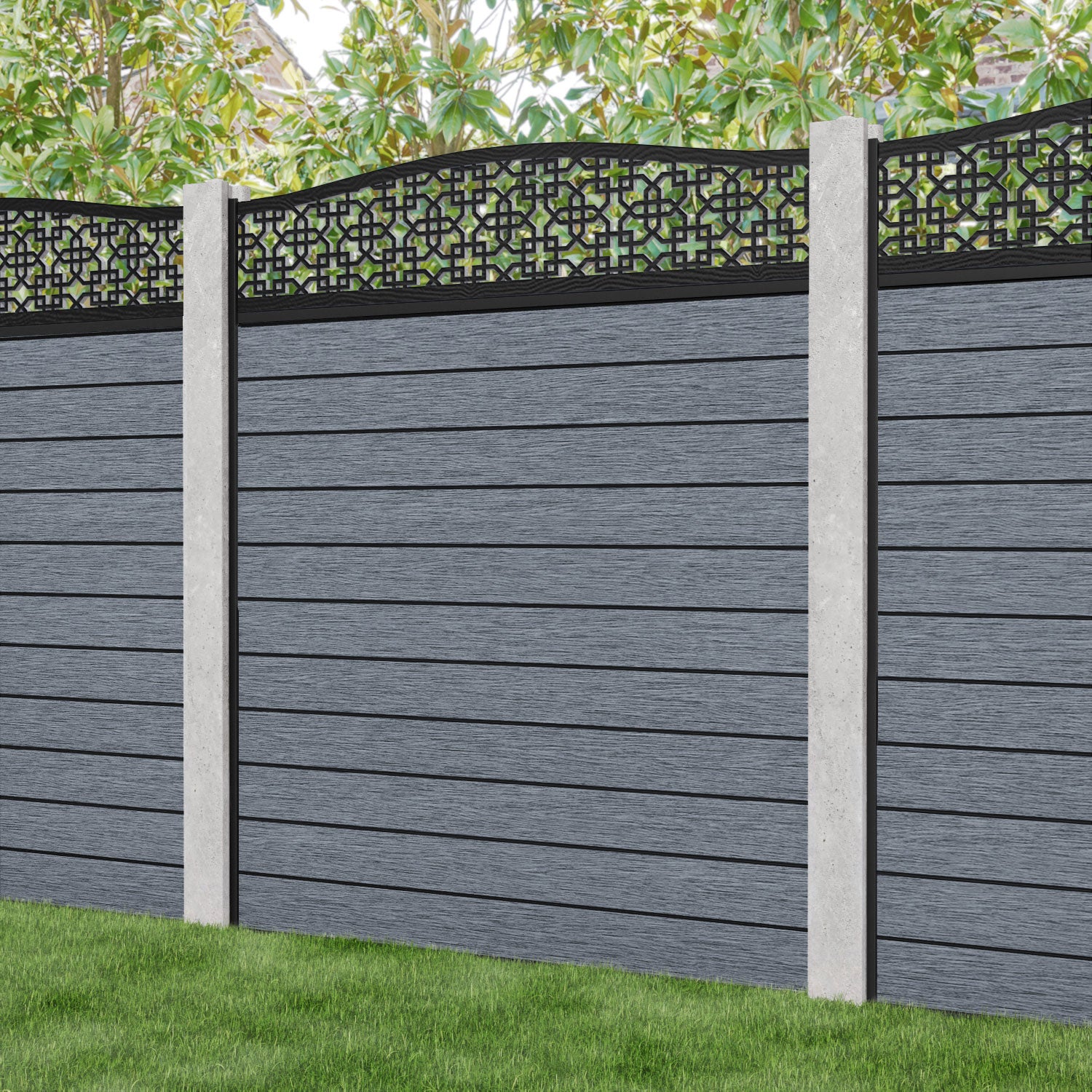 Fusion Zaria Curved Top Fence Panel - Anthracite - for existing concrete posts