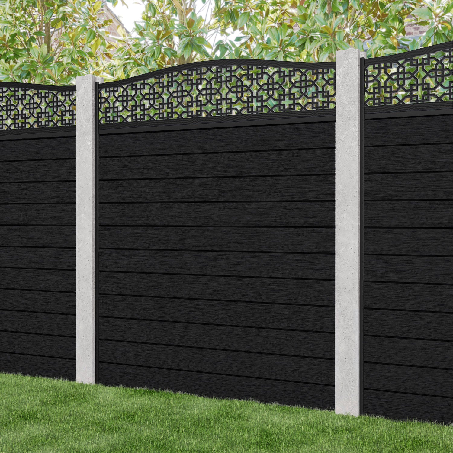 Fusion Zaria Curved Top Fence Panel - Black - for existing concrete posts