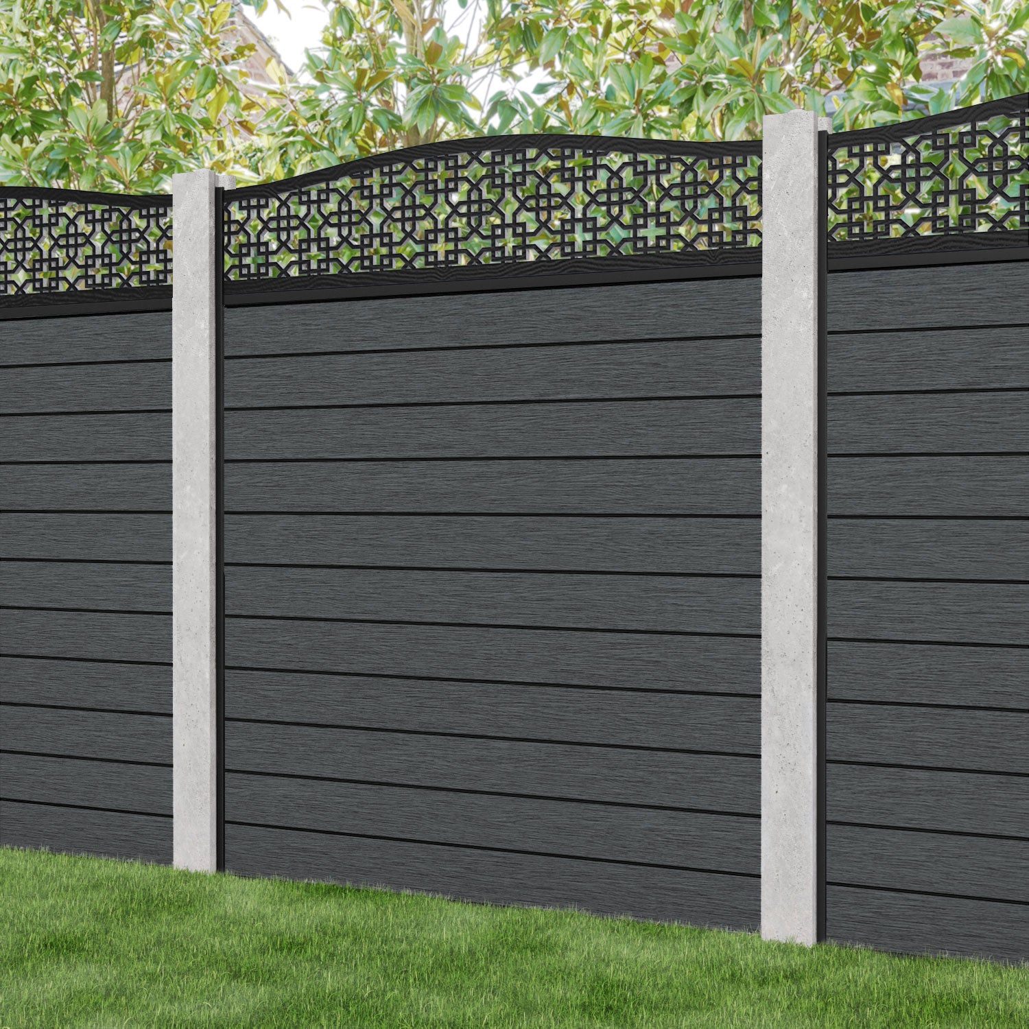 Fusion Zaria Curved Top Fence Panel - Dark Grey - for existing concrete posts