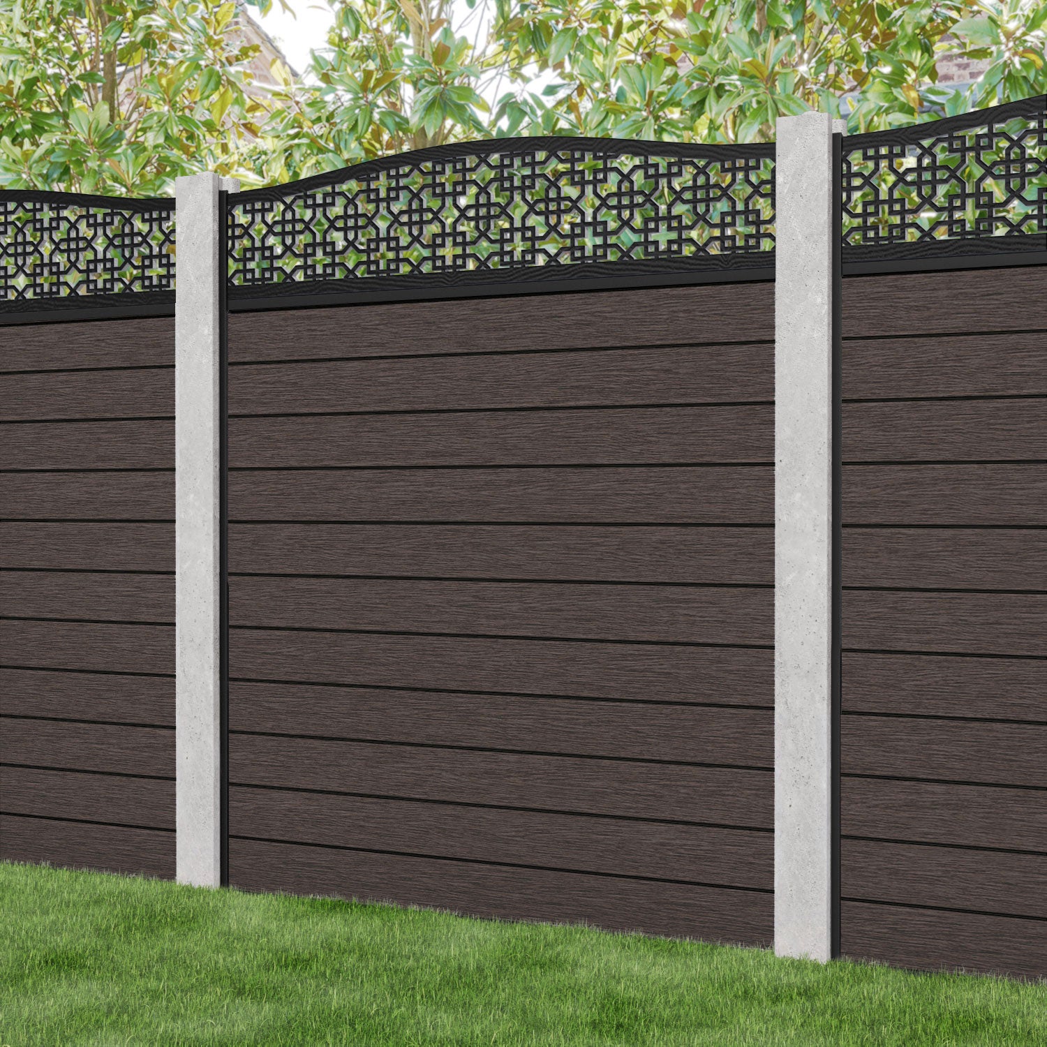 Fusion Zaria Curved Top Fence Panel - Mid Brown - for existing concrete posts
