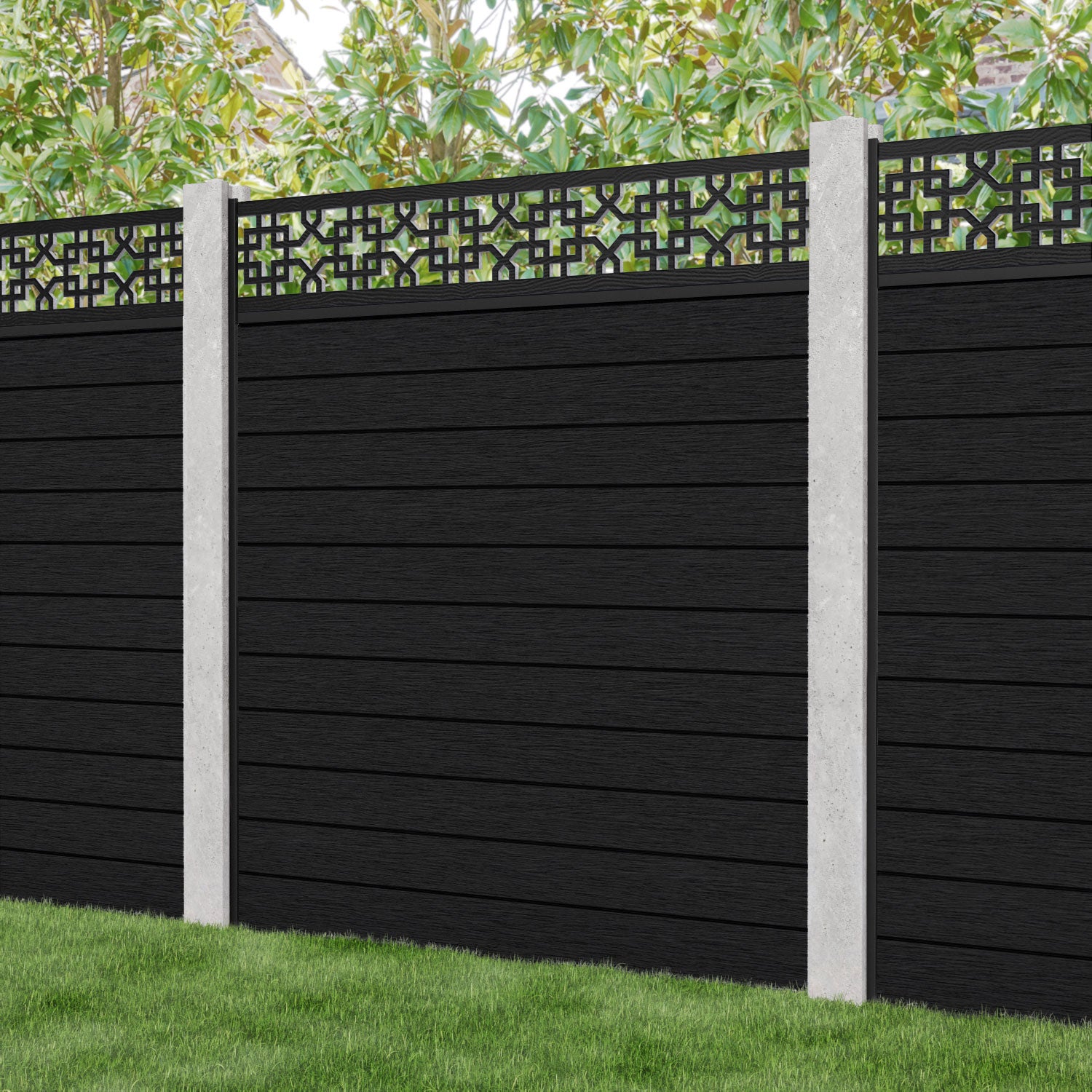Fusion Zaria Fence Panel - Black - for existing concrete posts