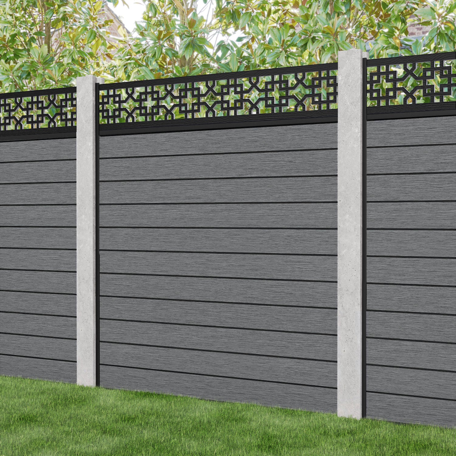 Fusion Zaria Fence Panel - Mid Grey - for existing concrete posts