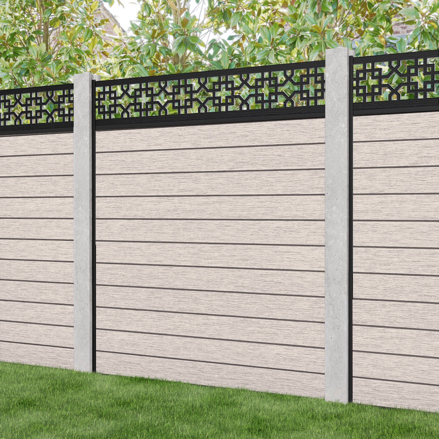 Fusion Zaria Fence Panel - Mid Stone - for existing concrete posts