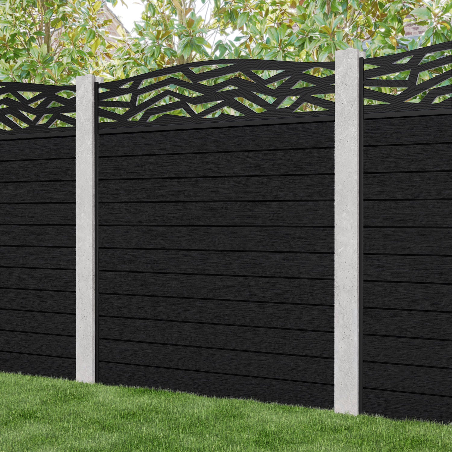 Fusion Zenith Curved Top Fence Panel - Black - for existing concrete posts