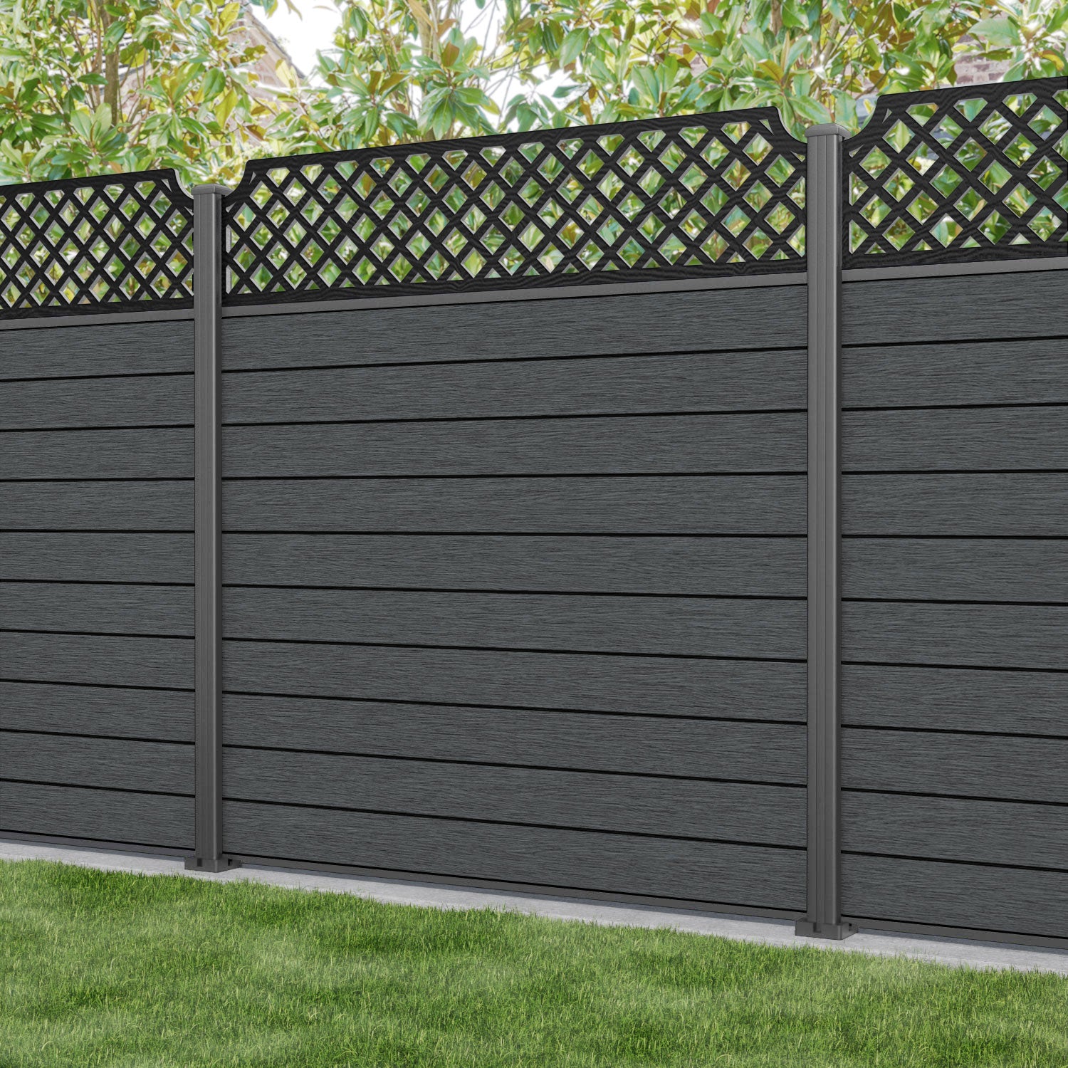 Fusion Regal Hive Fence Panel - Dark Grey - with our aluminium posts