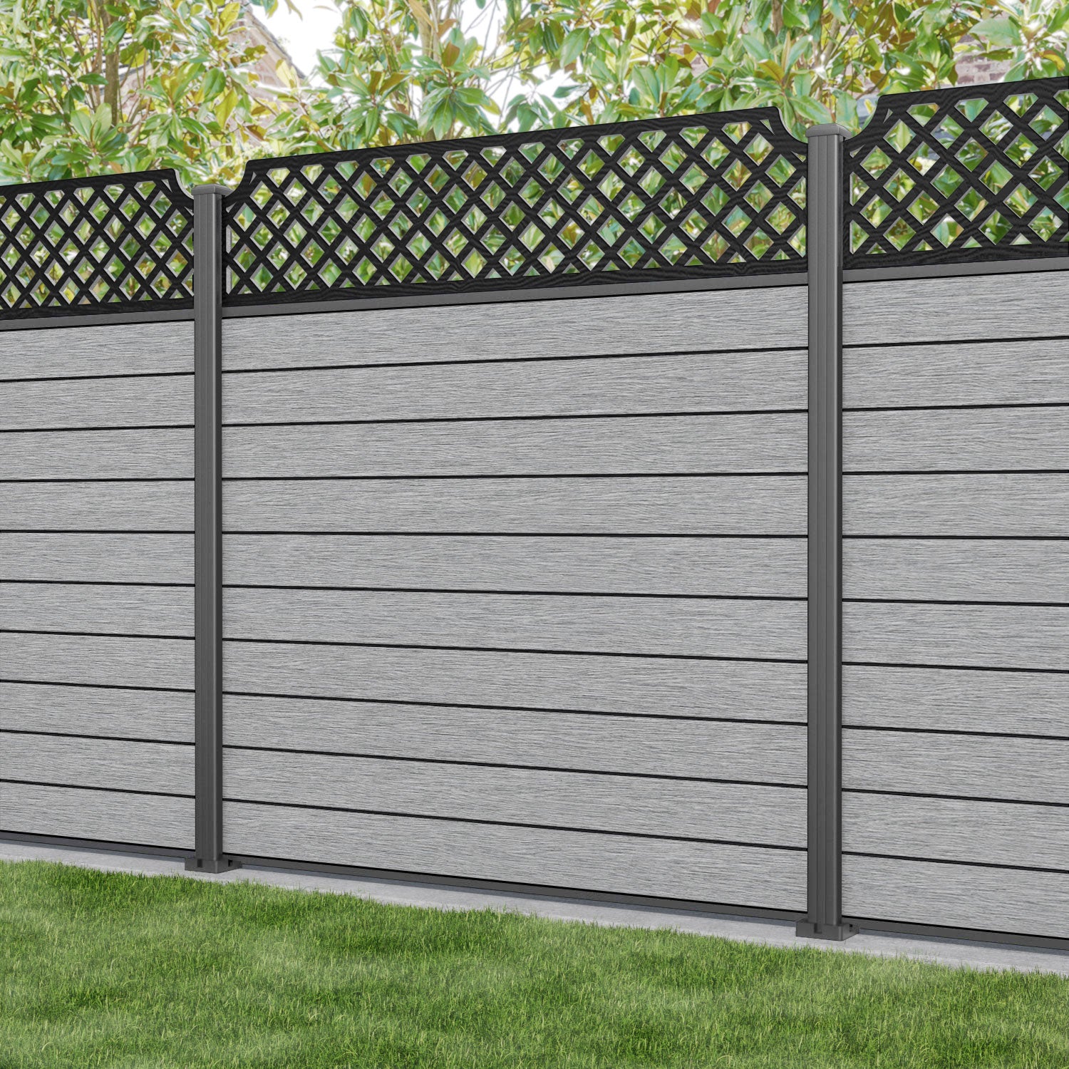 Fusion Regal Hive Fence Panel - Light Grey - with our aluminium posts