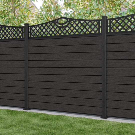 Fusion Oxford Curved Top Fence Panel - Dark Oak - with our aluminium posts