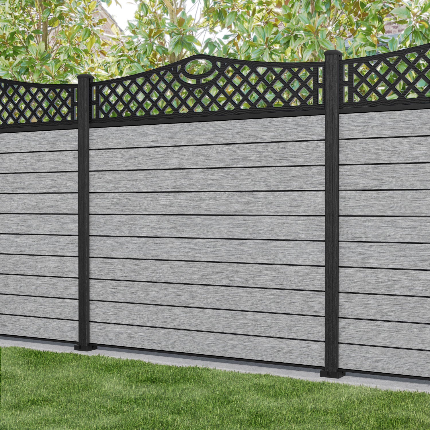 Fusion Oxford Curved Top Fence Panel - Light Grey - with our composite posts